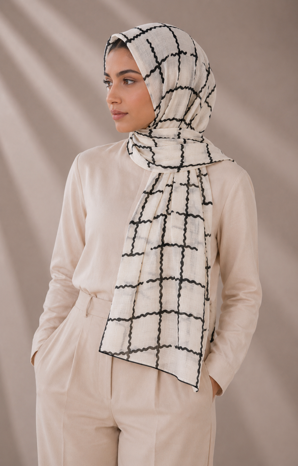 Printed Lawn Hijab - White