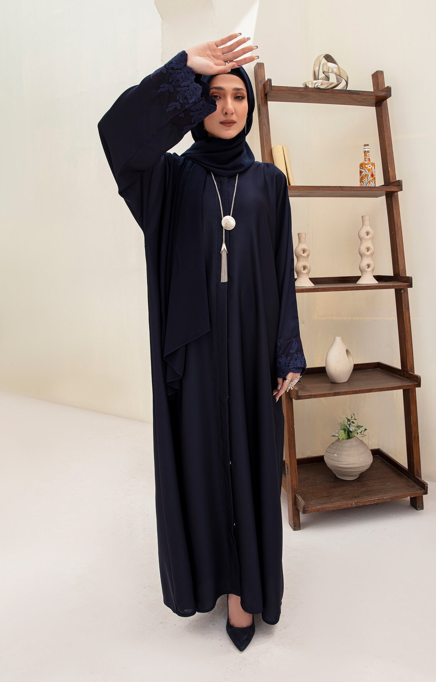 RAVEN BLUE FRONT OPEN ABAYA