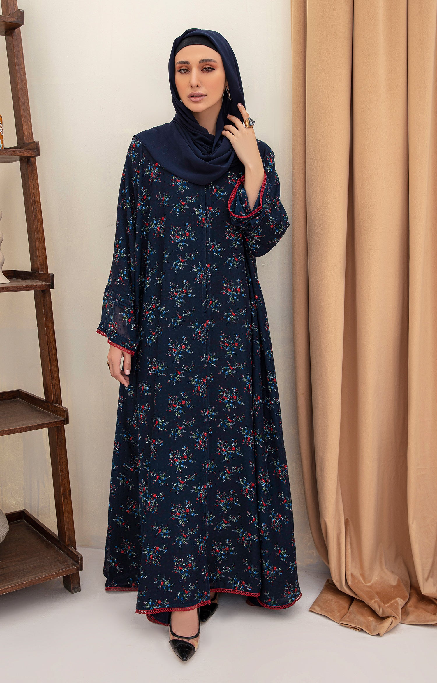 NELIAH PRINTED FRONT OPEN ABAYA
