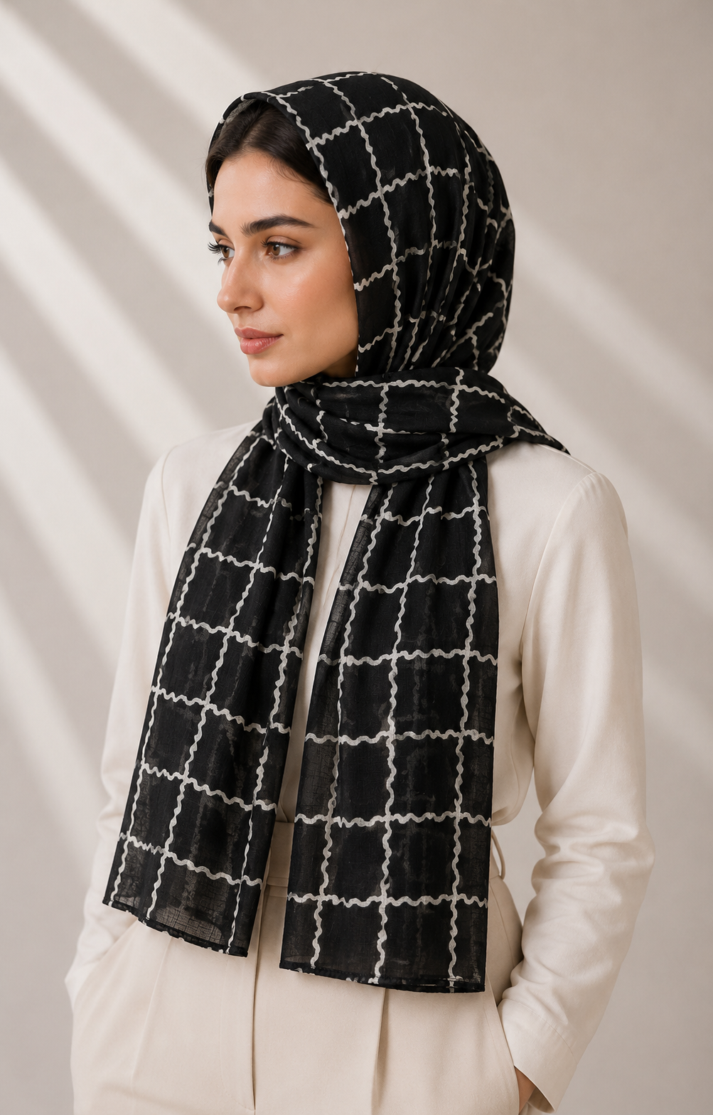 Printed Lawn Hijab - Black