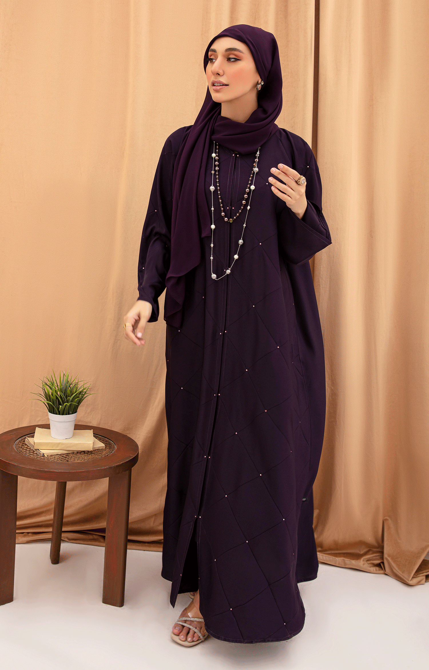 PURPLE FRINGE FRONT OPEN ABAYA