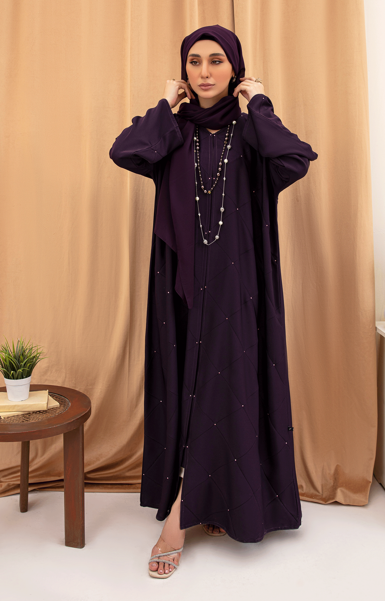 PURPLE FRINGE FRONT OPEN ABAYA