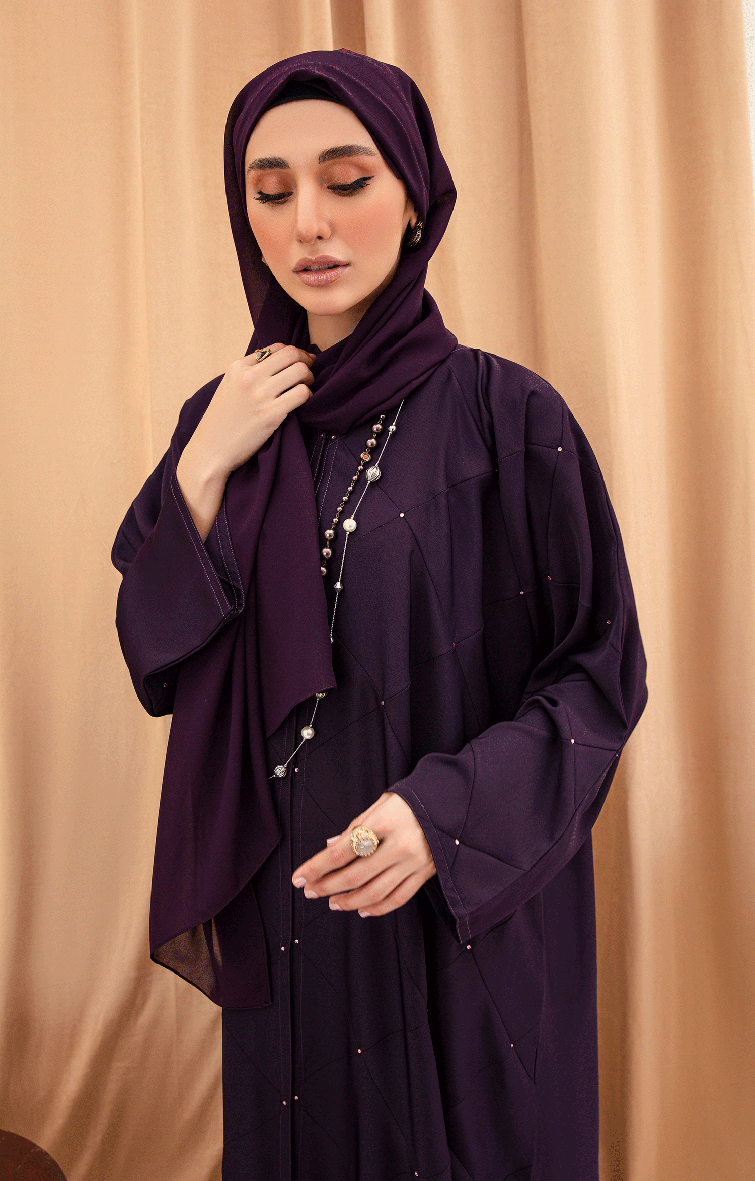 PURPLE FRINGE FRONT OPEN ABAYA