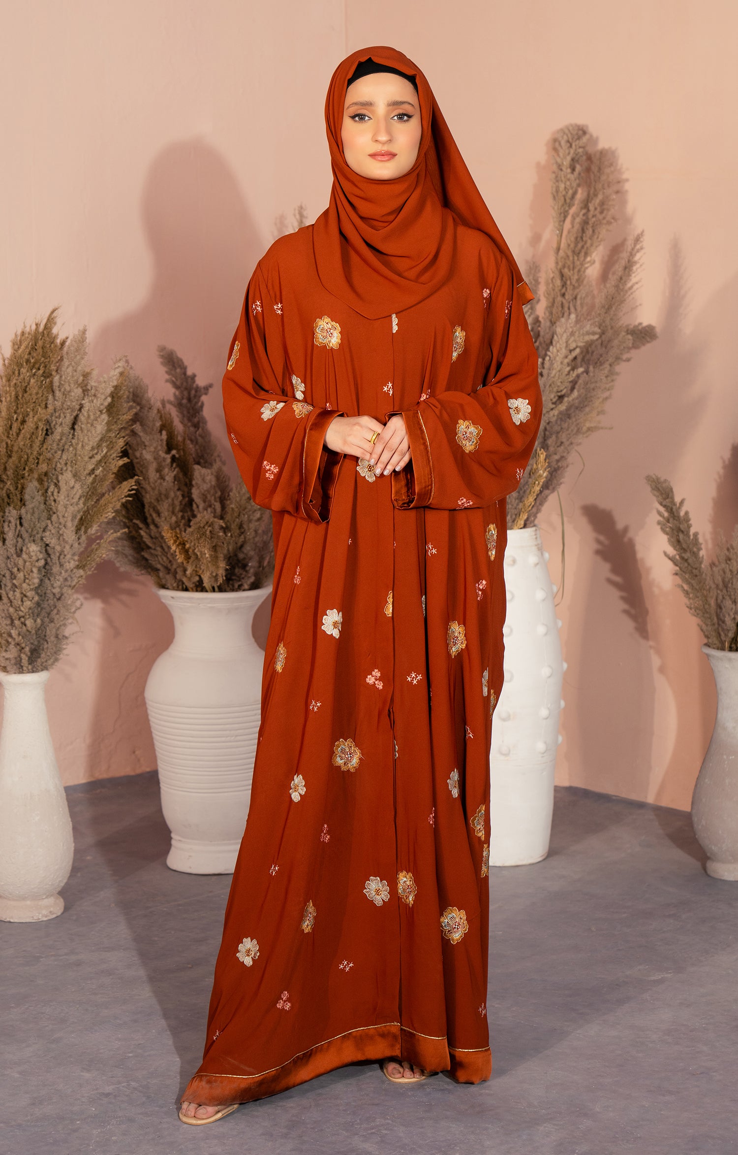 RUST AURA FRONT OPEN ABAYA
