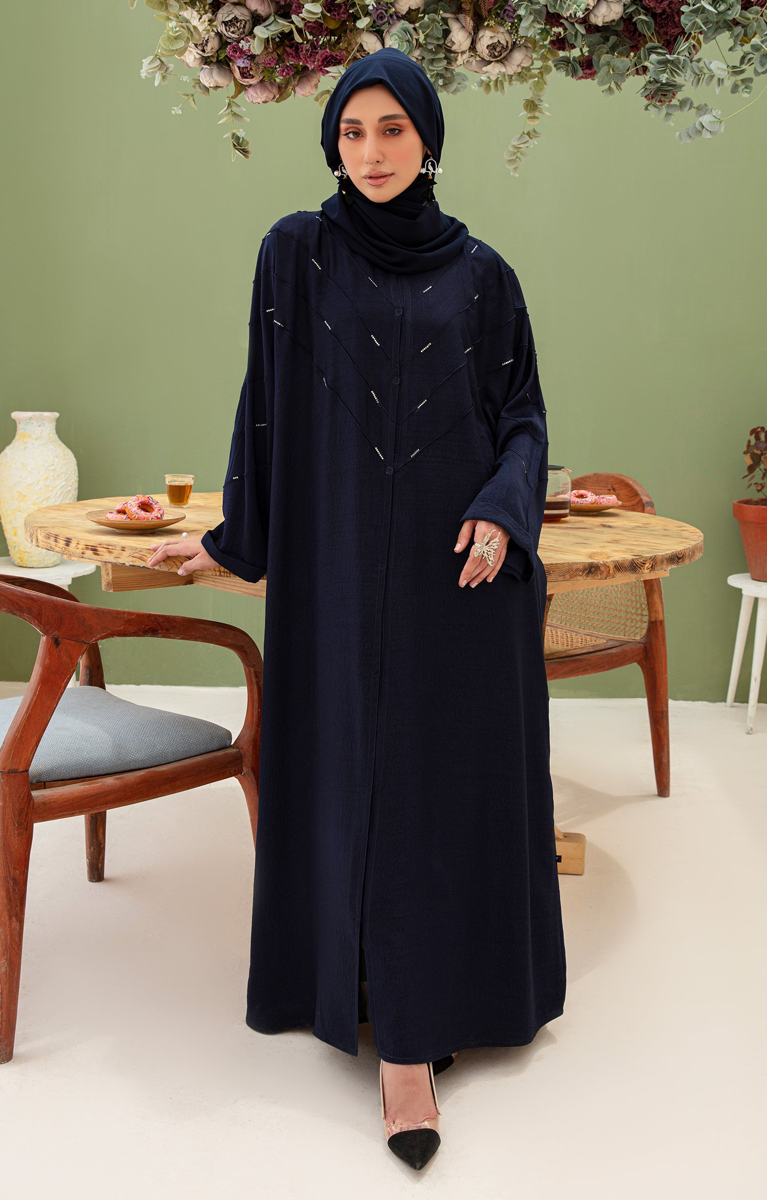 ENORA BLUE FRONT OPEN ABAYA