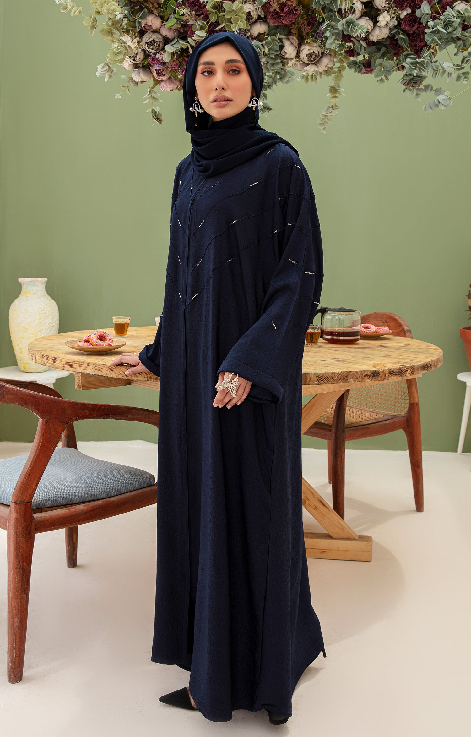 ENORA BLUE FRONT OPEN ABAYA