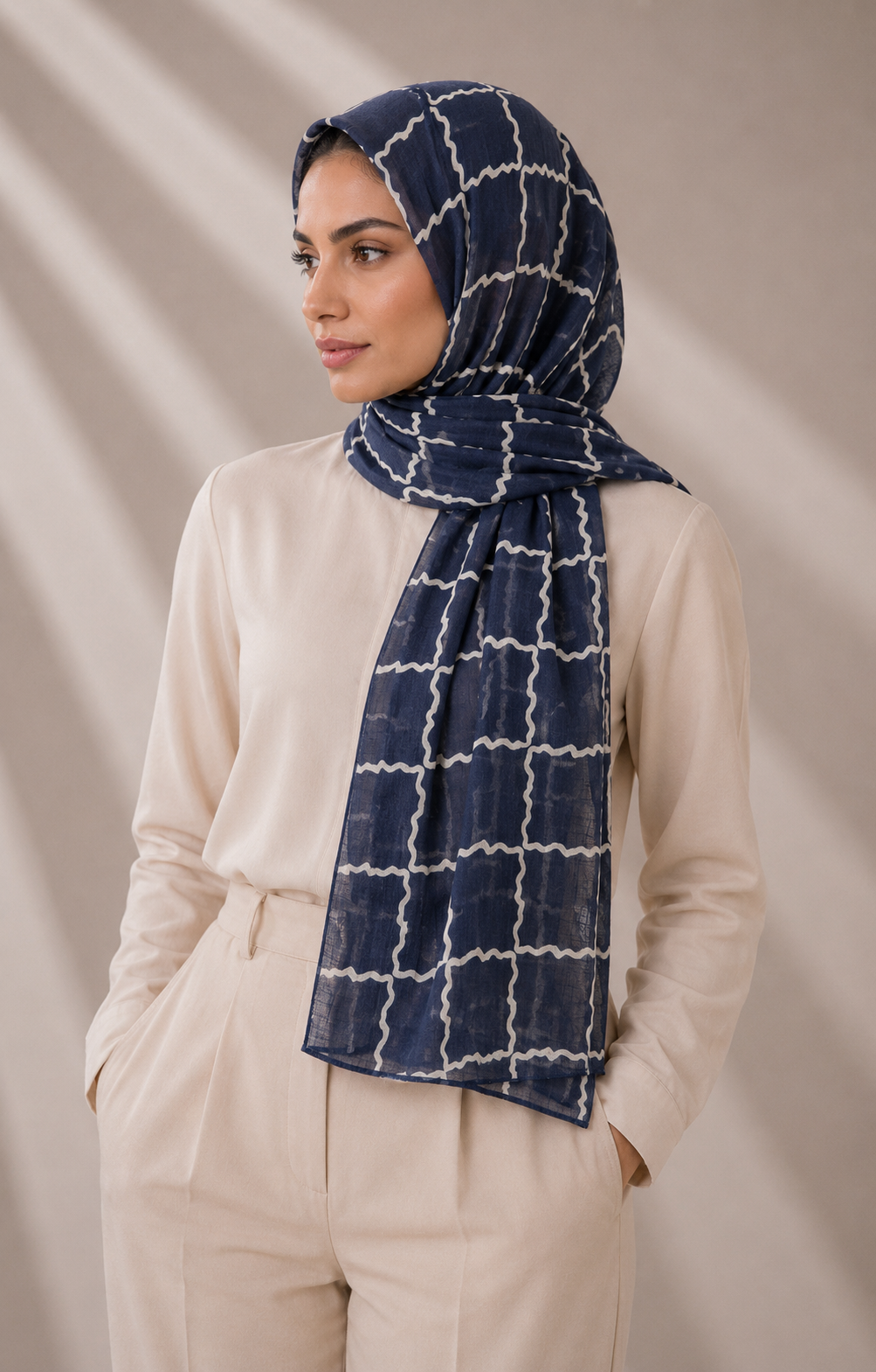 Printed Lawn Hijab - Blue