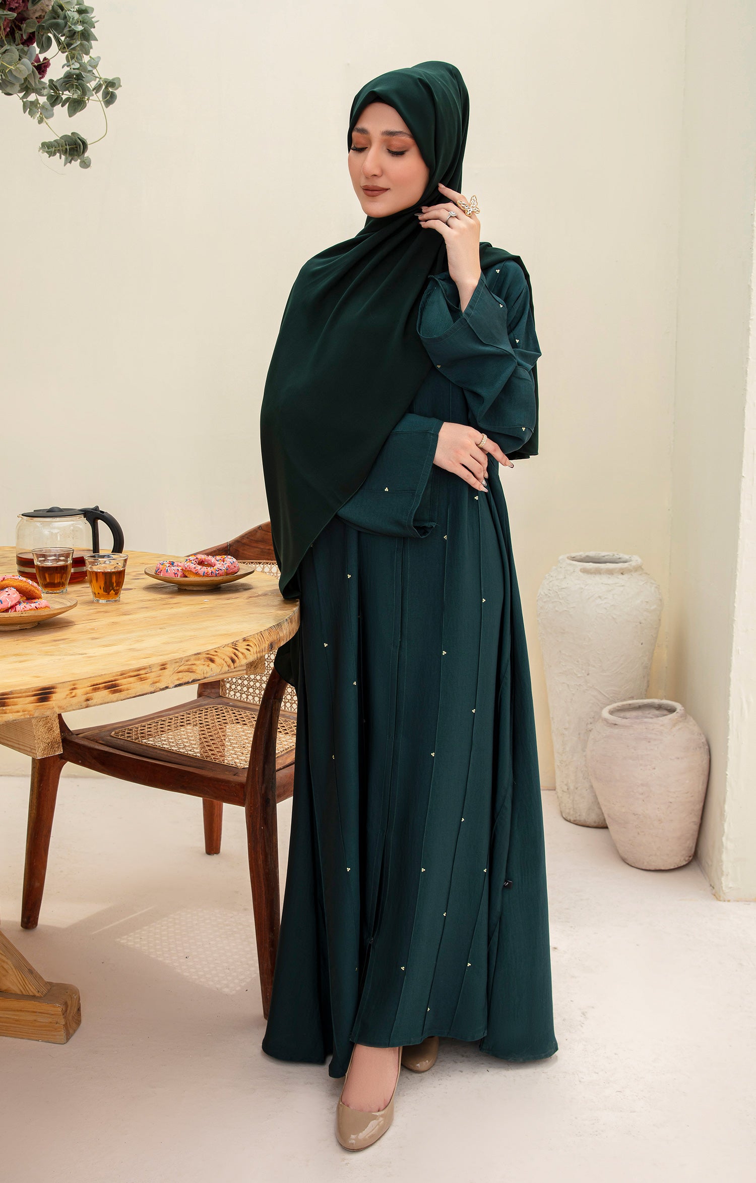 IVANA GREEEN FRONT OPEN ABAYA