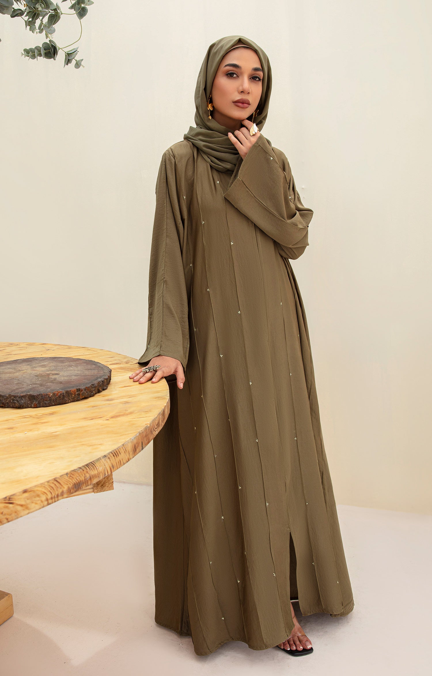 OLIVE IRENE FRONT OPEN ABAYA