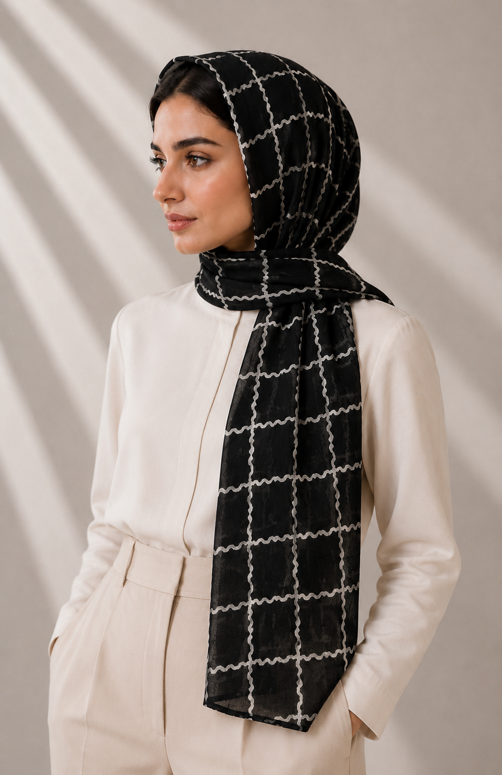 Printed Lawn Hijab - Black