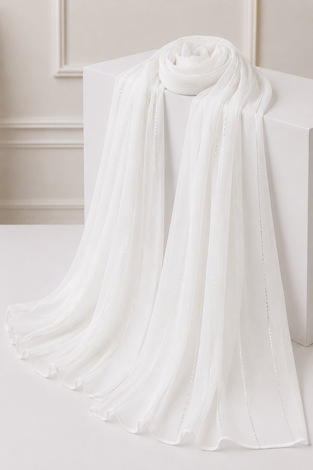 Georgette Pearl White Scarf