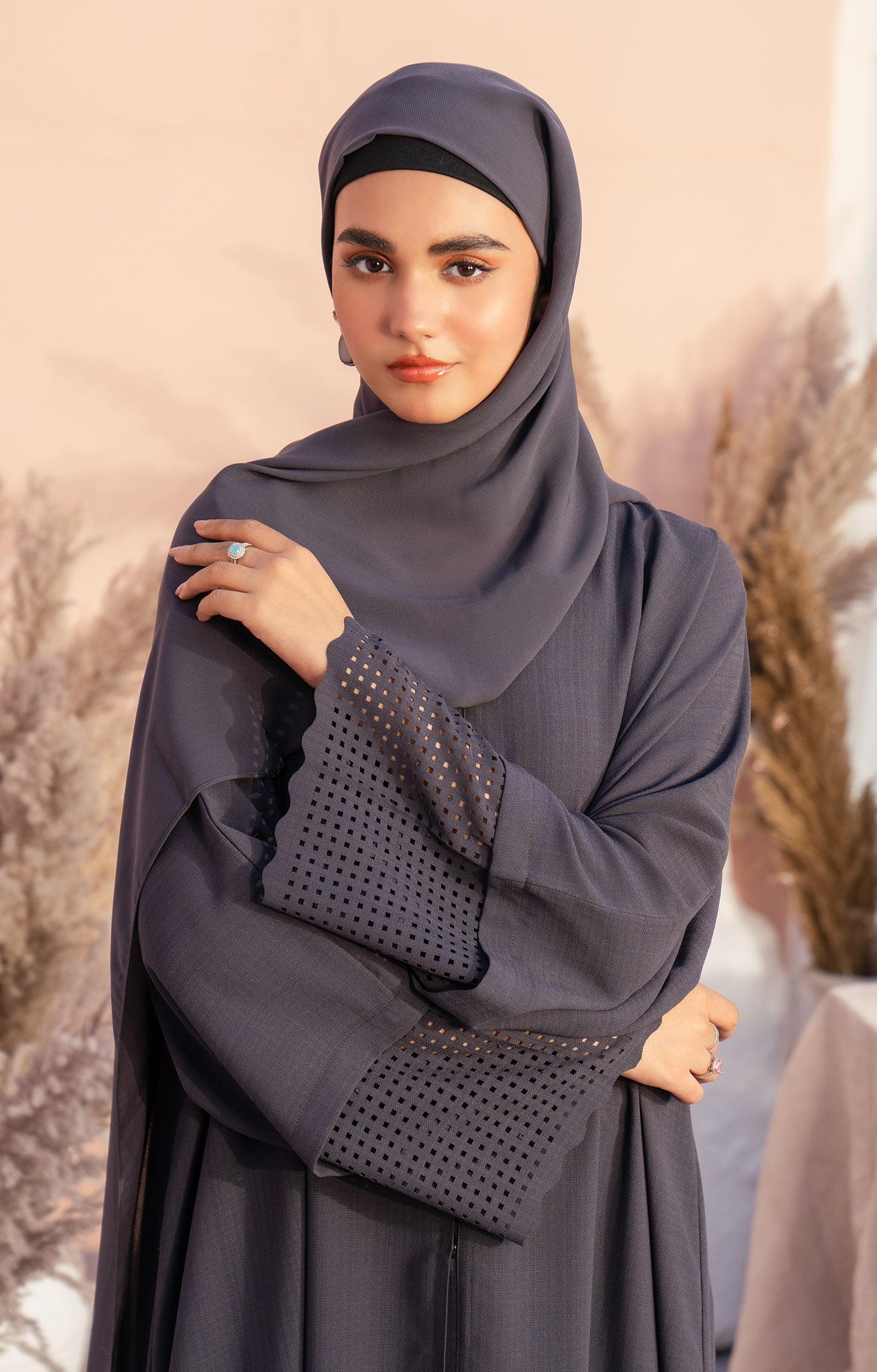 GREY DUST FRONT OPEN ABAYA