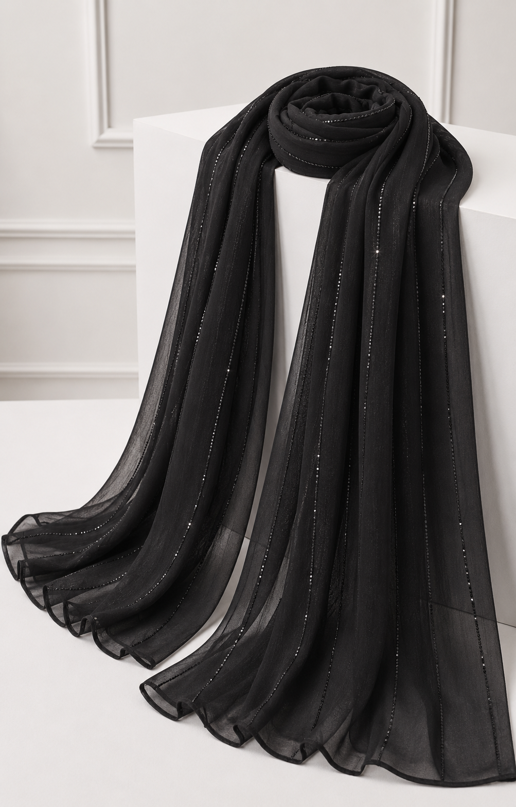 Georgette Pitch Black Scarf