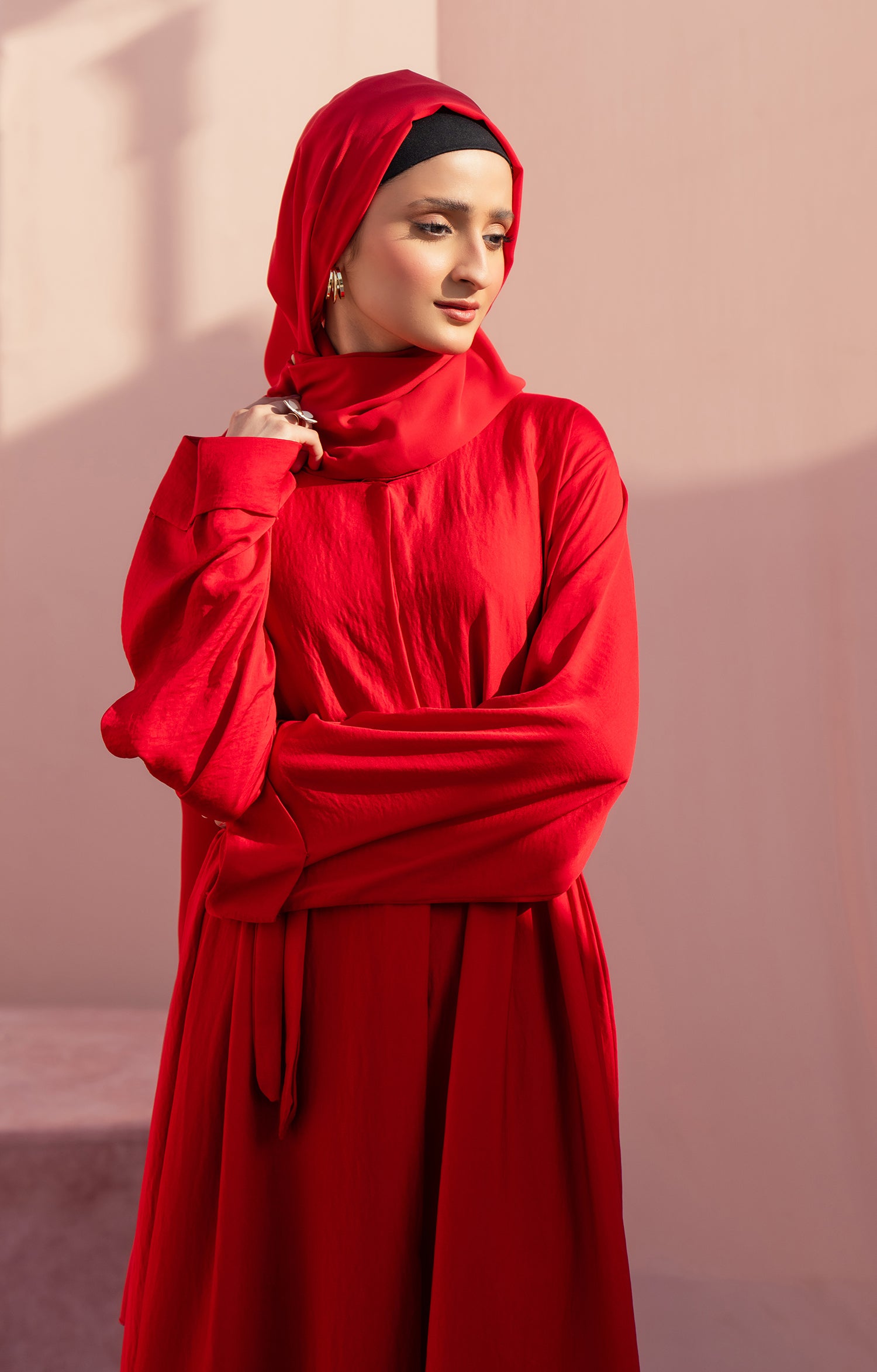 RED BLUSH FRONT OPEN ABAYA