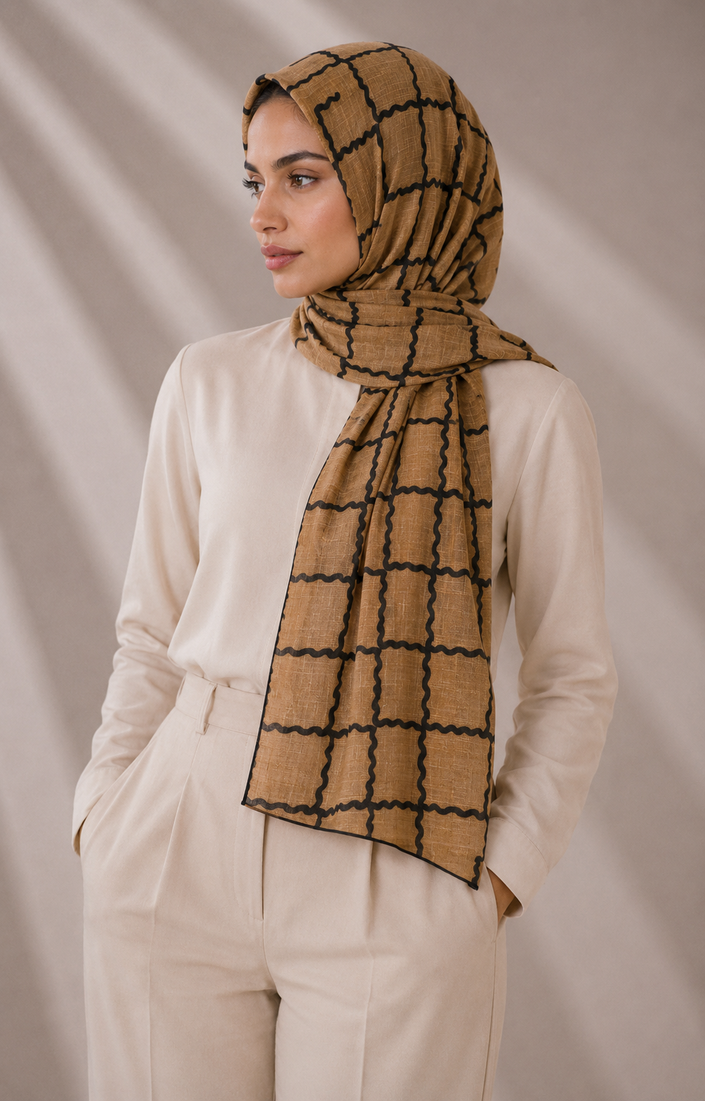 Printed Lawn Hijab - Camel