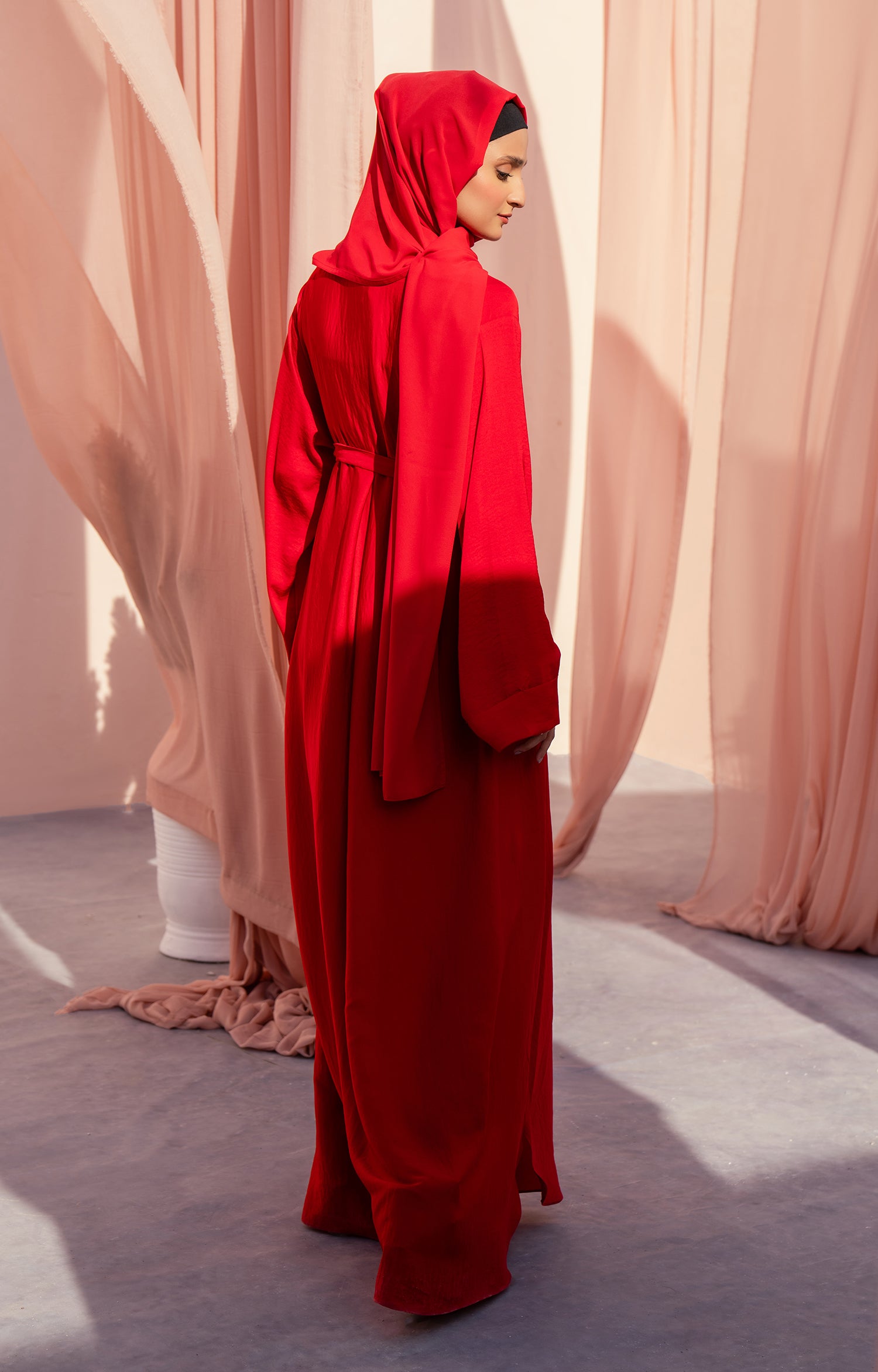 RED BLUSH FRONT OPEN ABAYA
