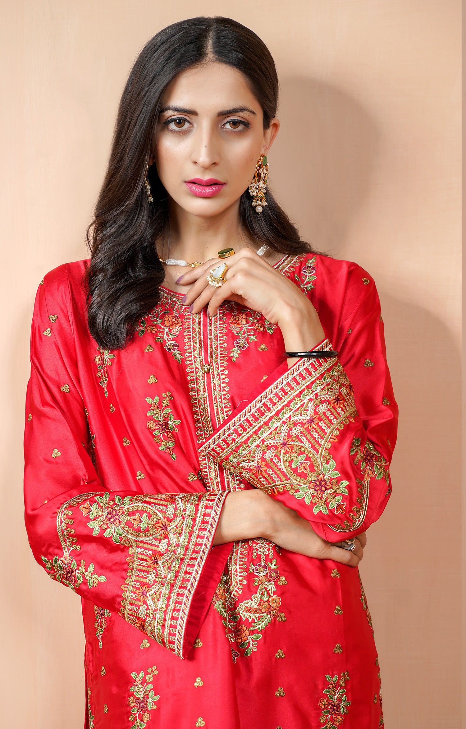 CARMINE RED - EMBROIDERED SHIRT