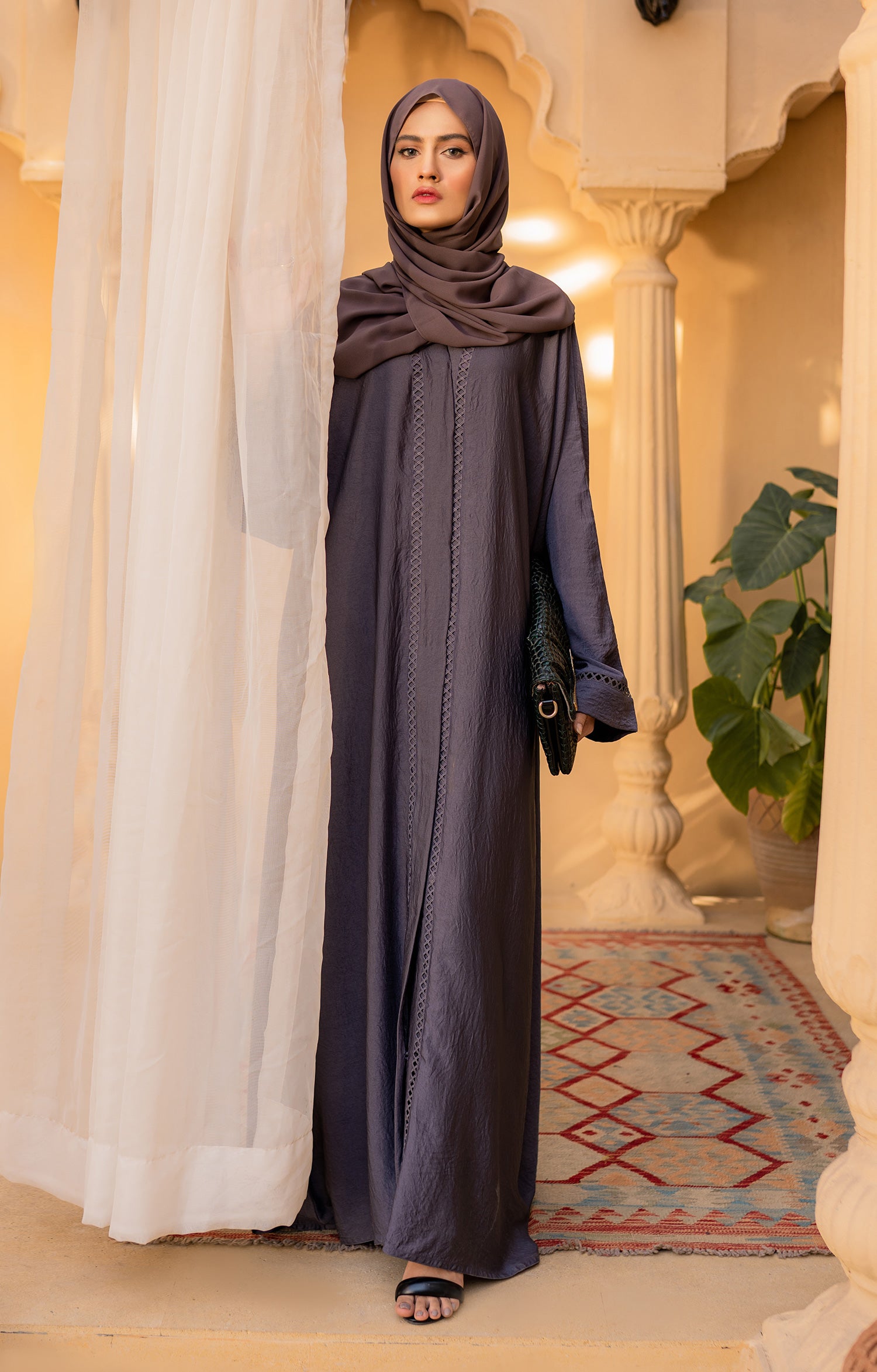 GREY MELATI FRONT OPEN ABAYA