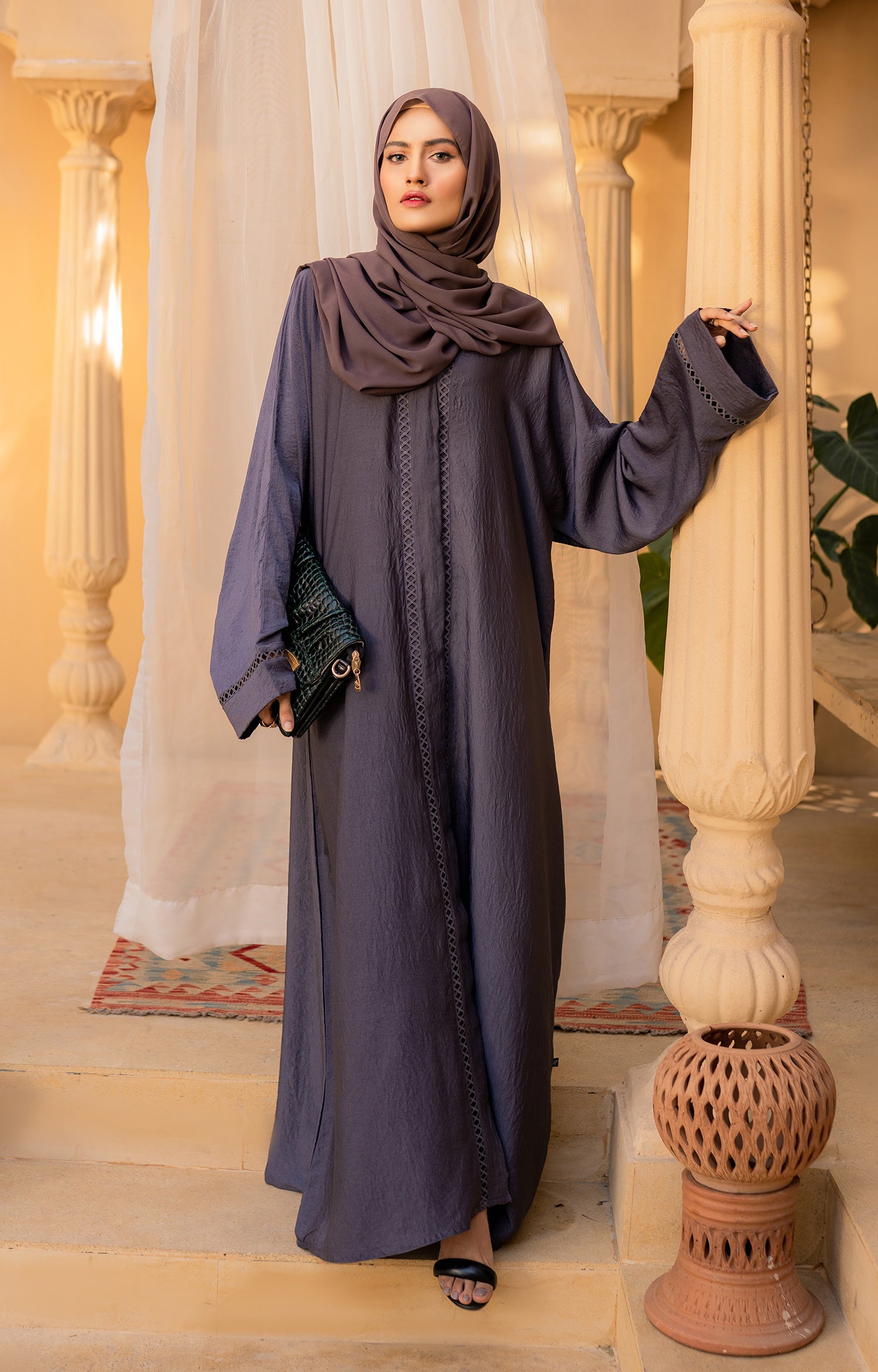 GREY MELATI FRONT OPEN ABAYA