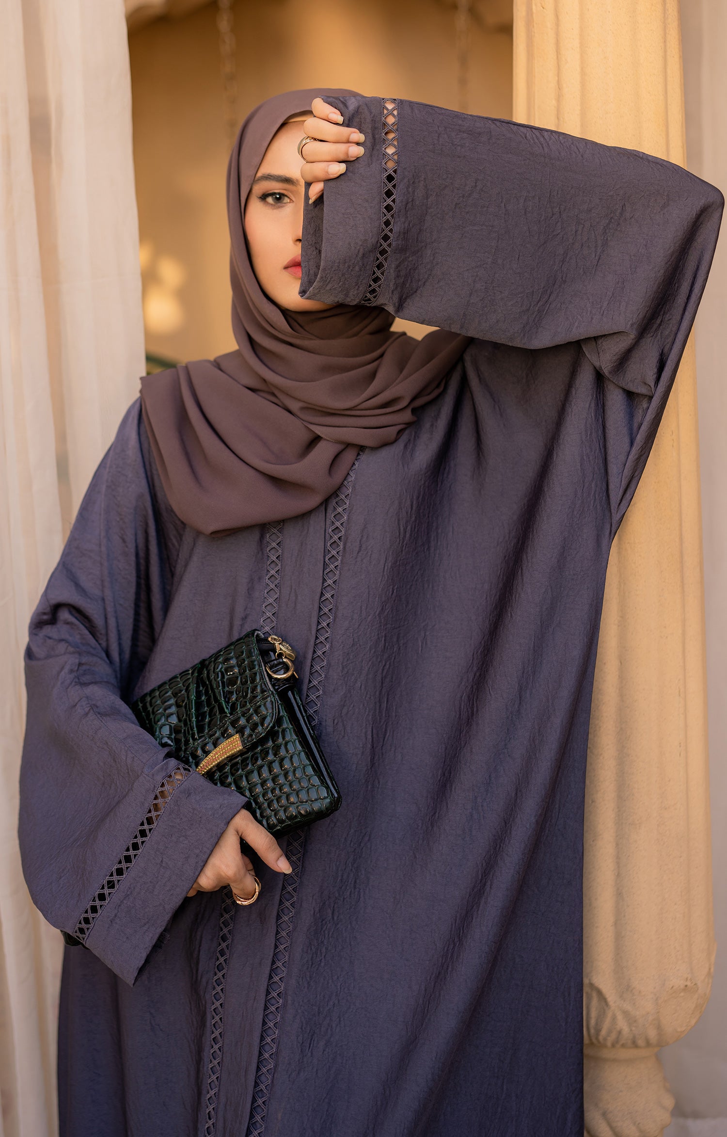 GREY MELATI FRONT OPEN ABAYA