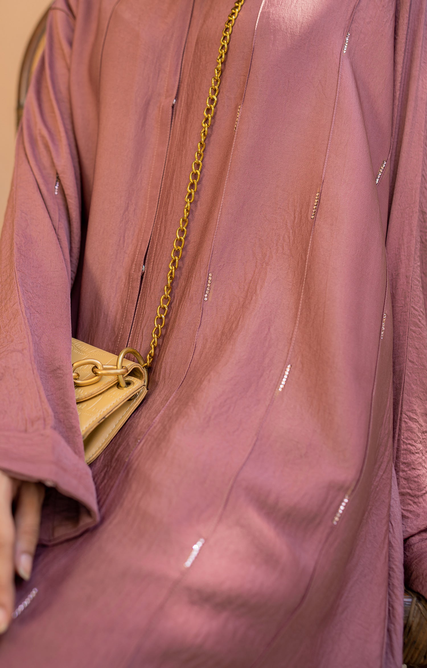 PINK SUEDE FRONT OPEN ABAYA