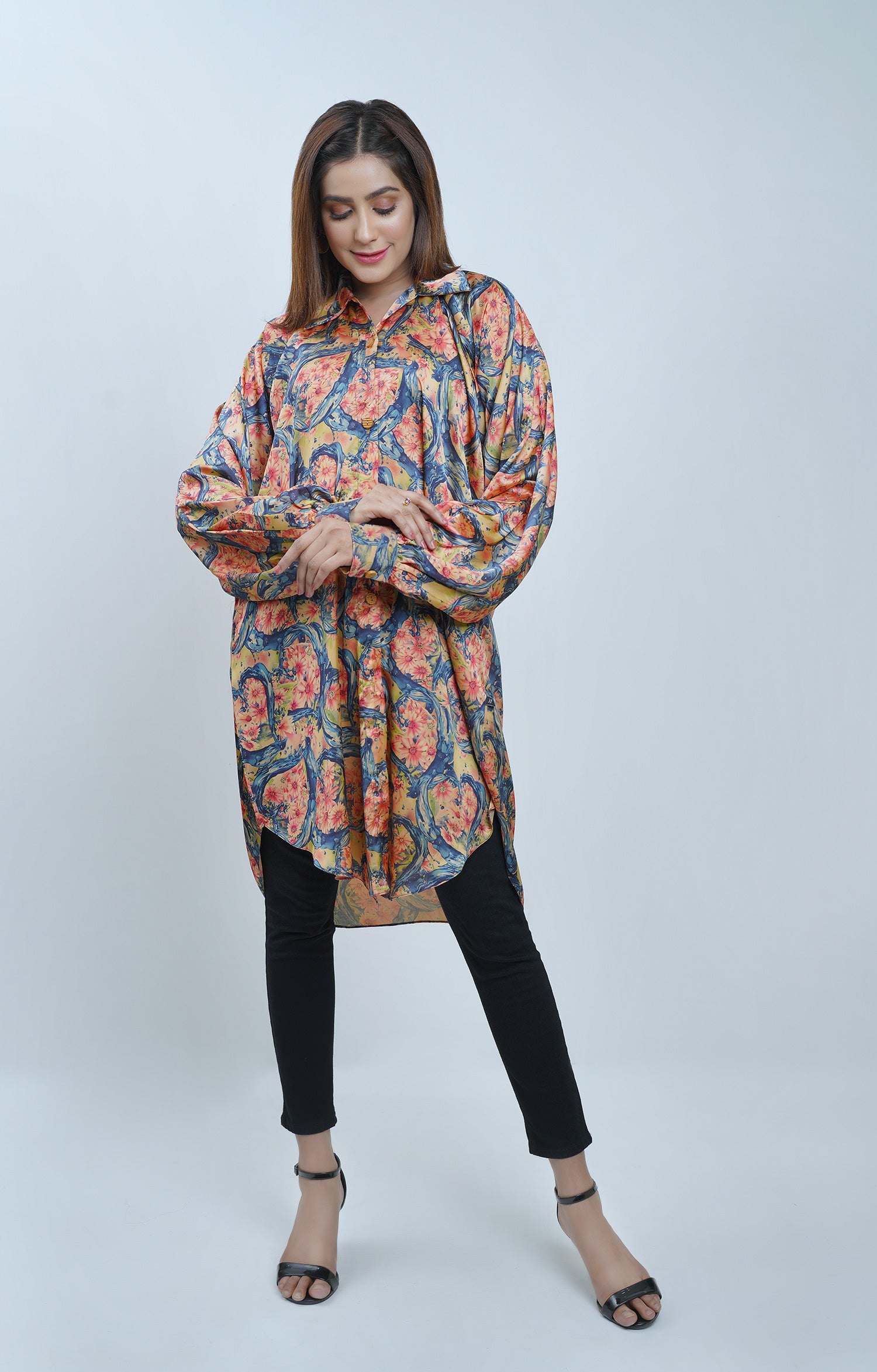 Floral Spray Long Shirt Printed