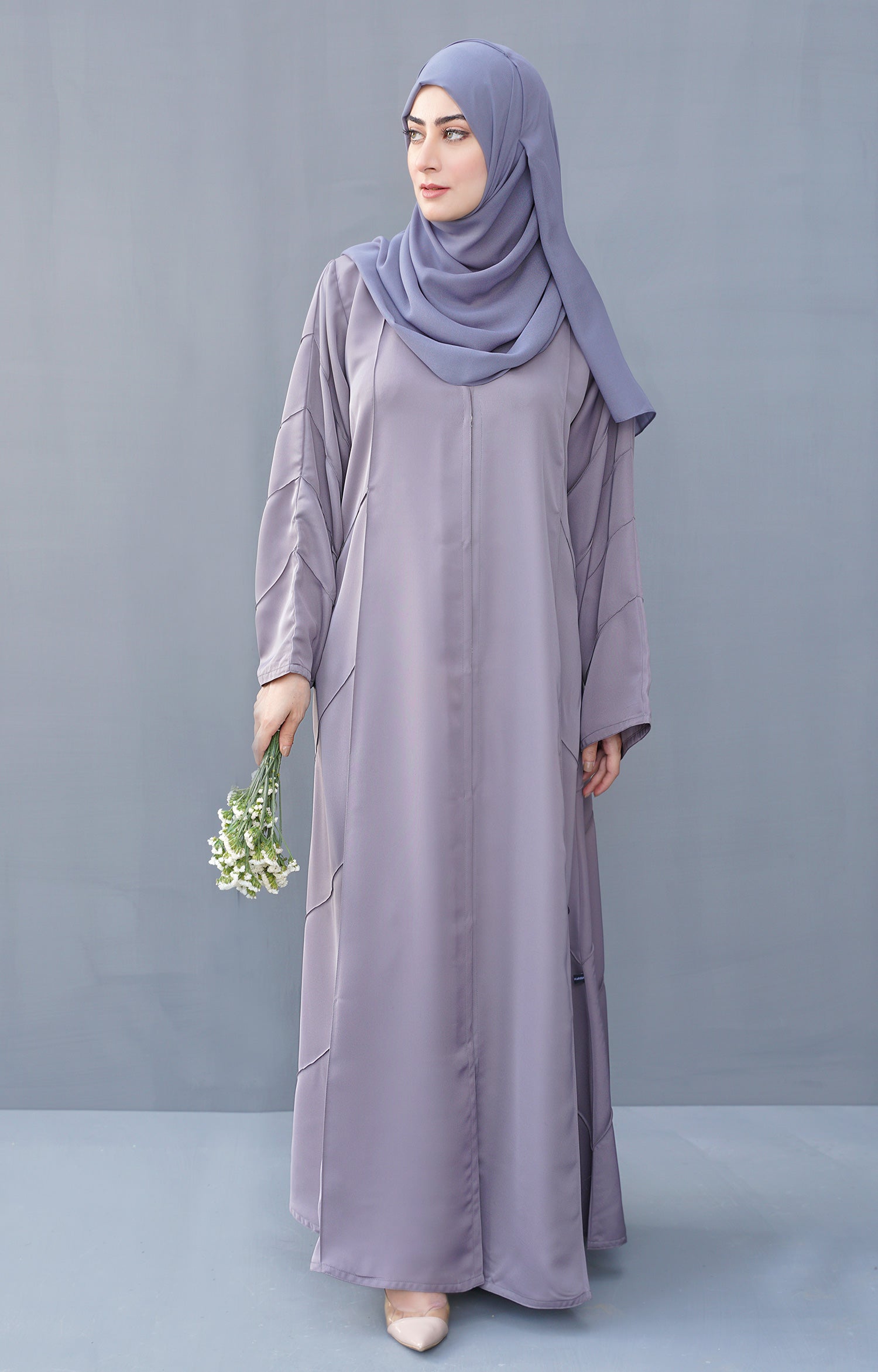 REEM GREY FRONT OPEN ABAYA