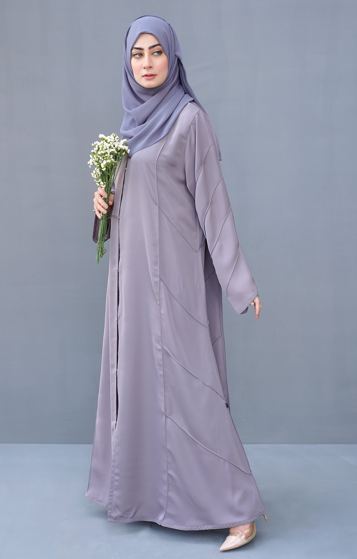 REEM GREY FRONT OPEN ABAYA