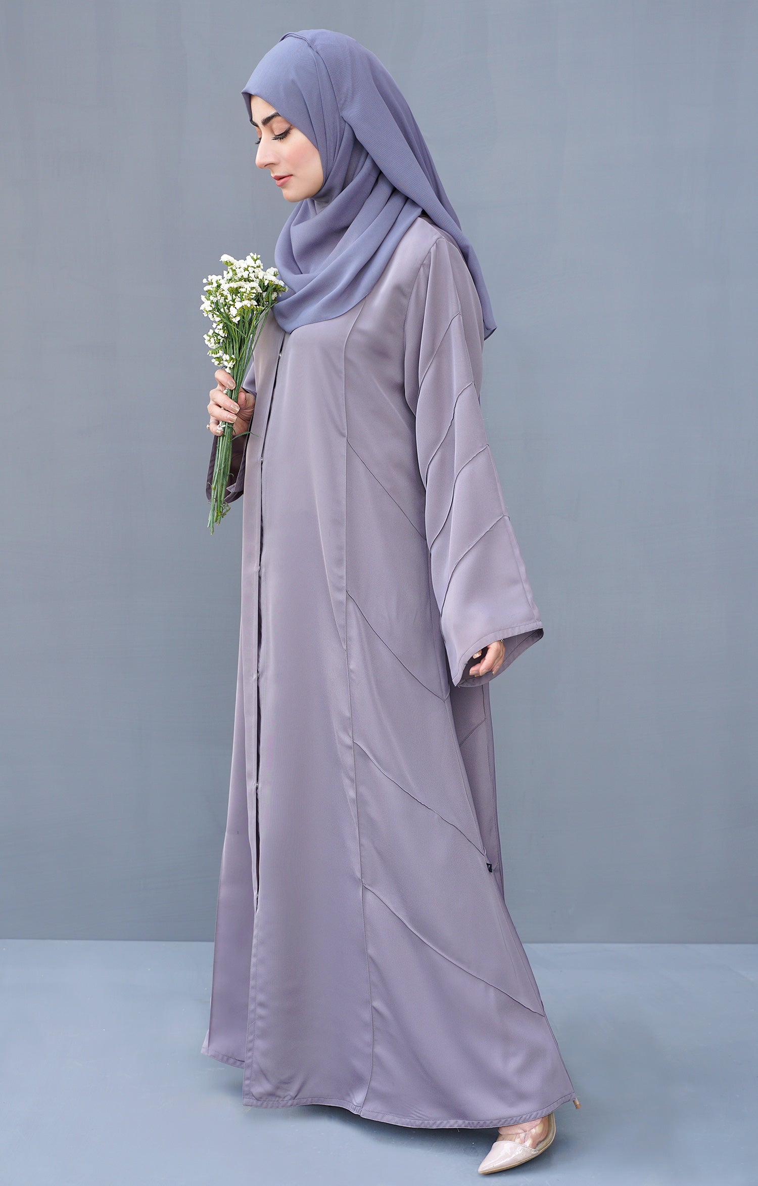 REEM GREY FRONT OPEN ABAYA