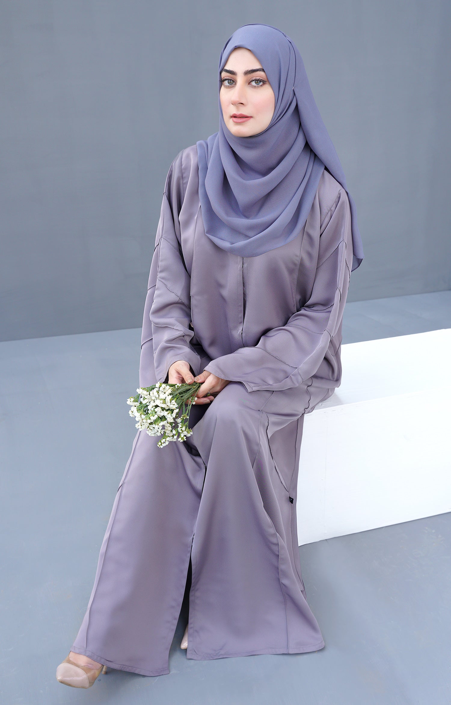 REEM GREY FRONT OPEN ABAYA