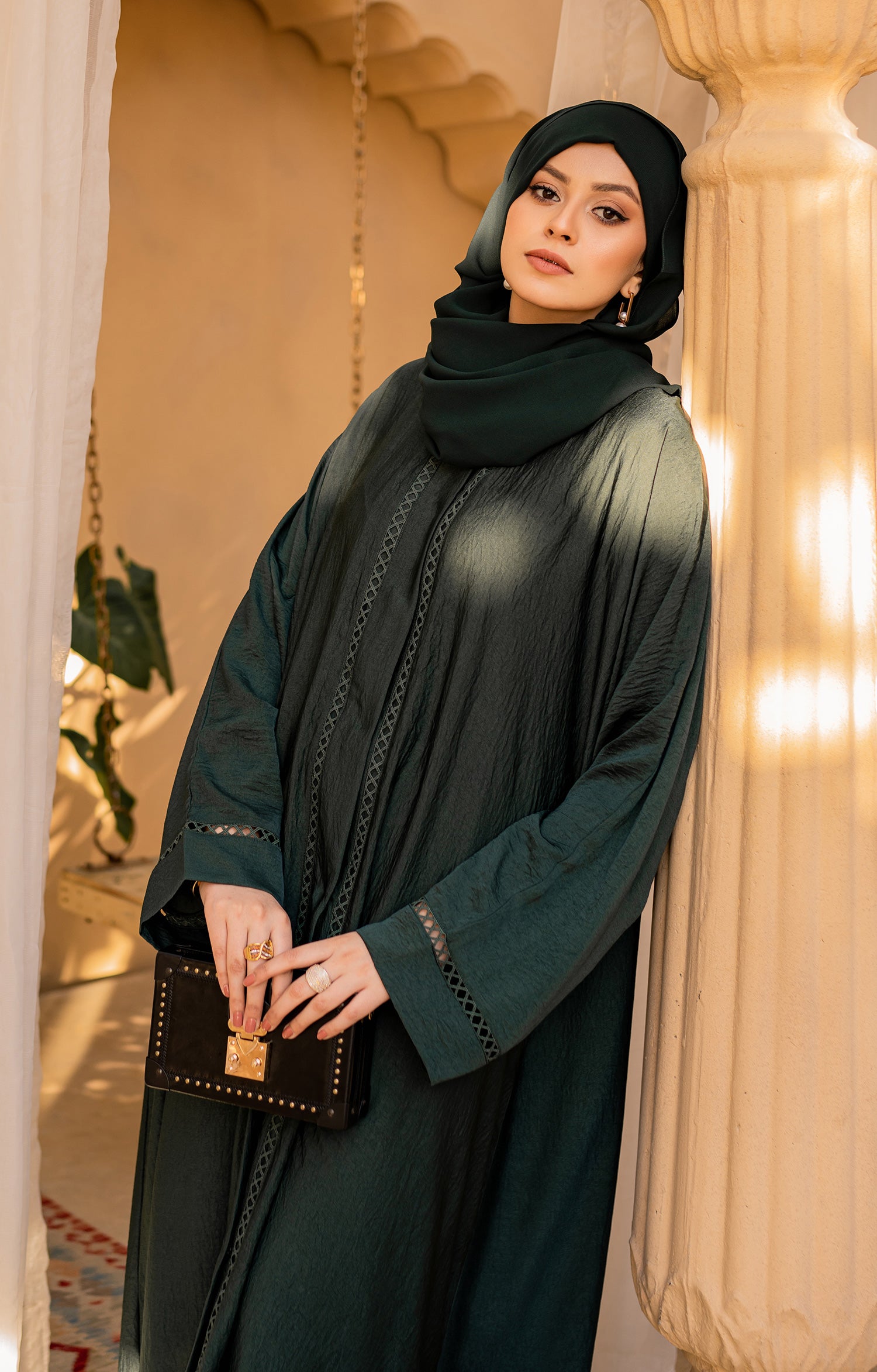 GREEN SABLE FRONT OPEN ABAYA