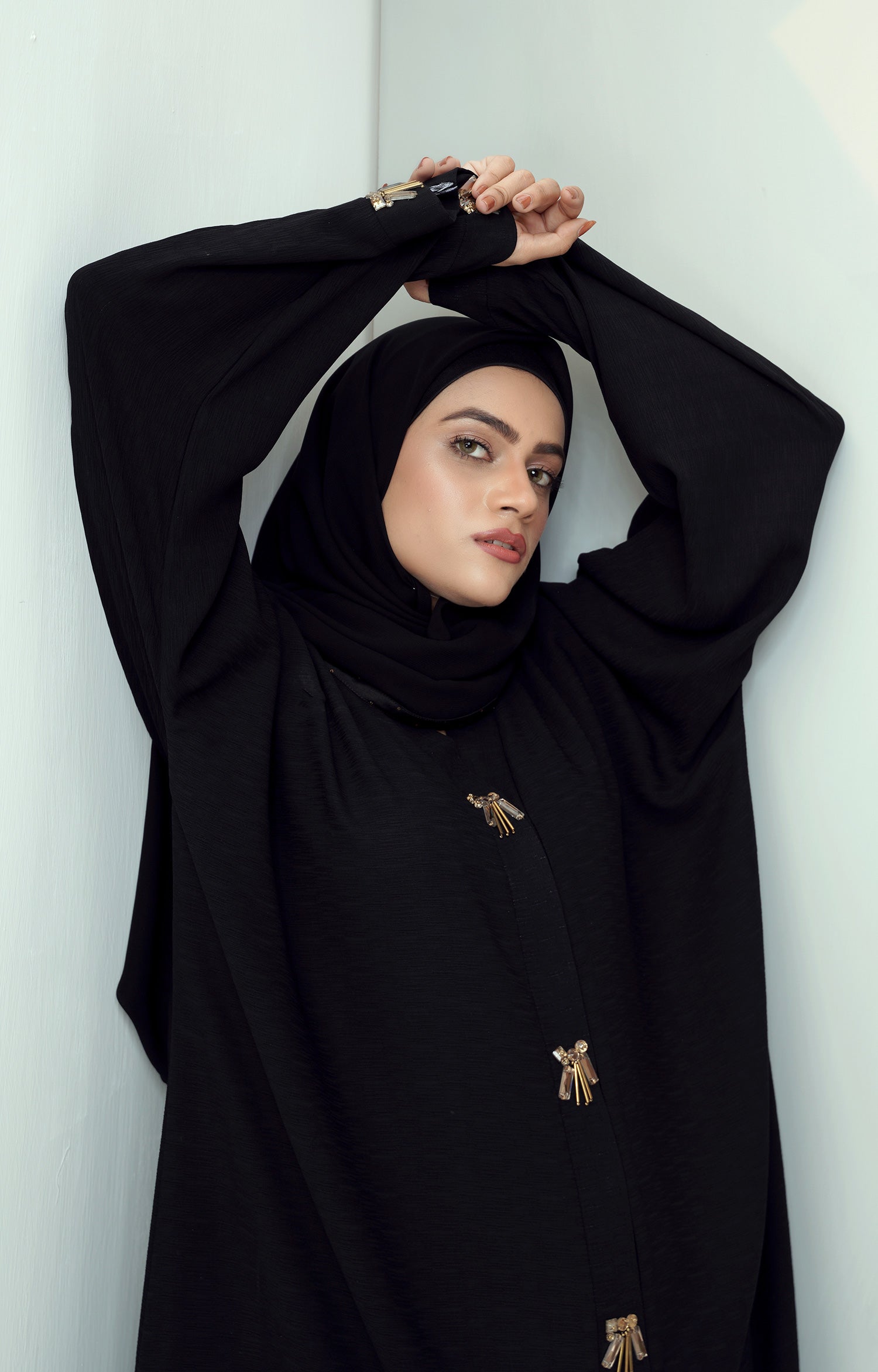 Alia Black Textured fabric Abaya