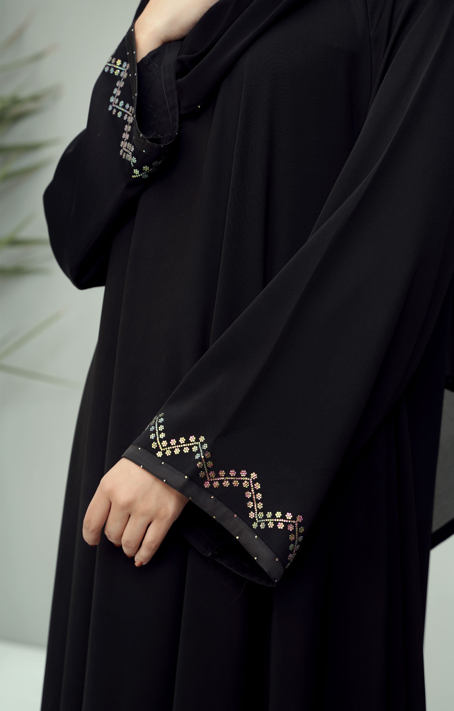BLACK LUXE SWAROVSKI STONE WORK ABAYA