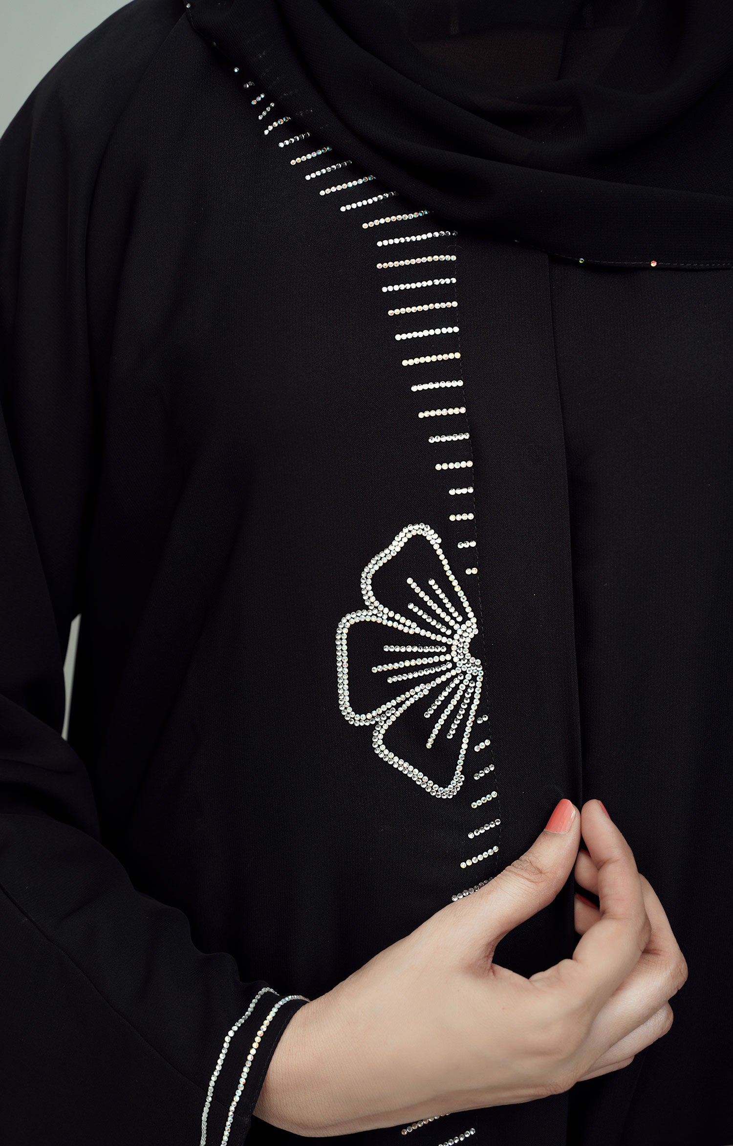 RICH BLACK SWAROVSKI STONE OPEN ABAYA