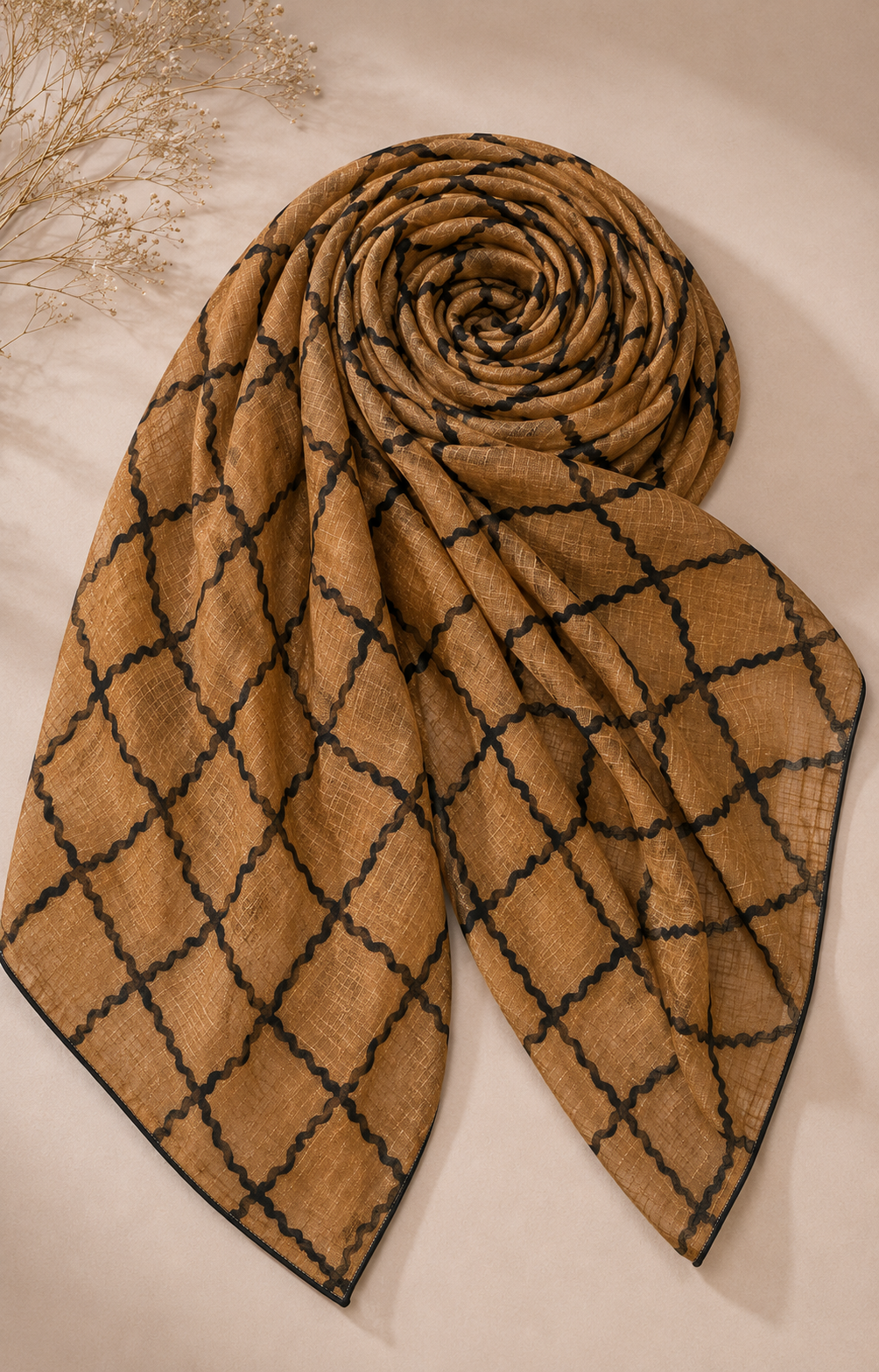 Printed Lawn Hijab - Camel