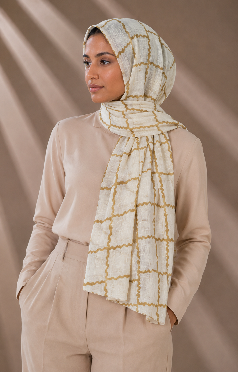 Printed Lawn Hijab - Ivory