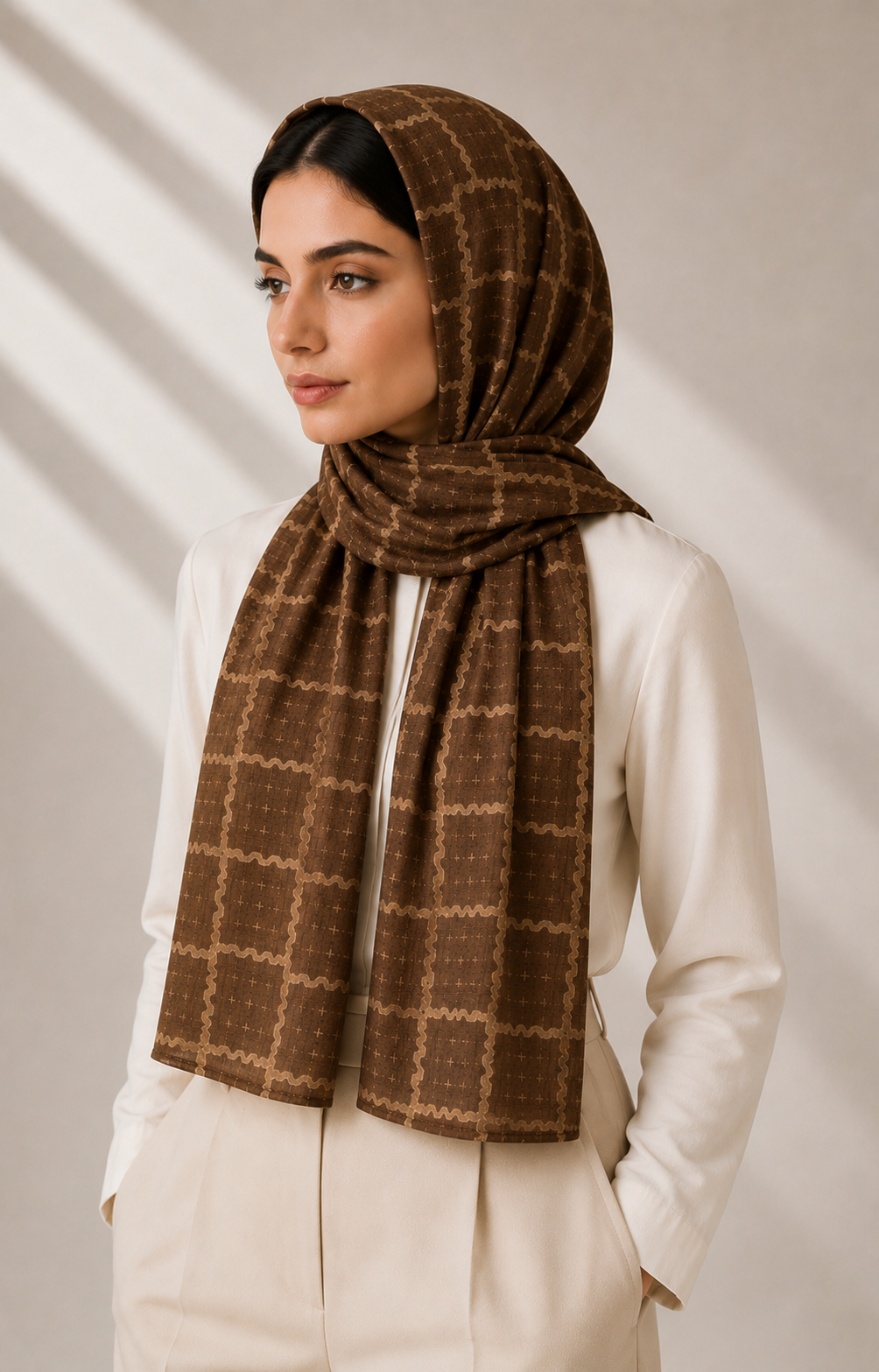 Printed Lawn Hijab - Espresso