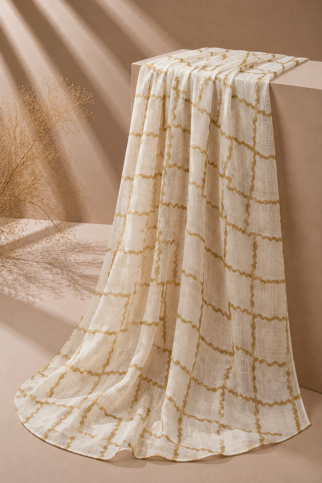 Printed Lawn Hijab - Ivory