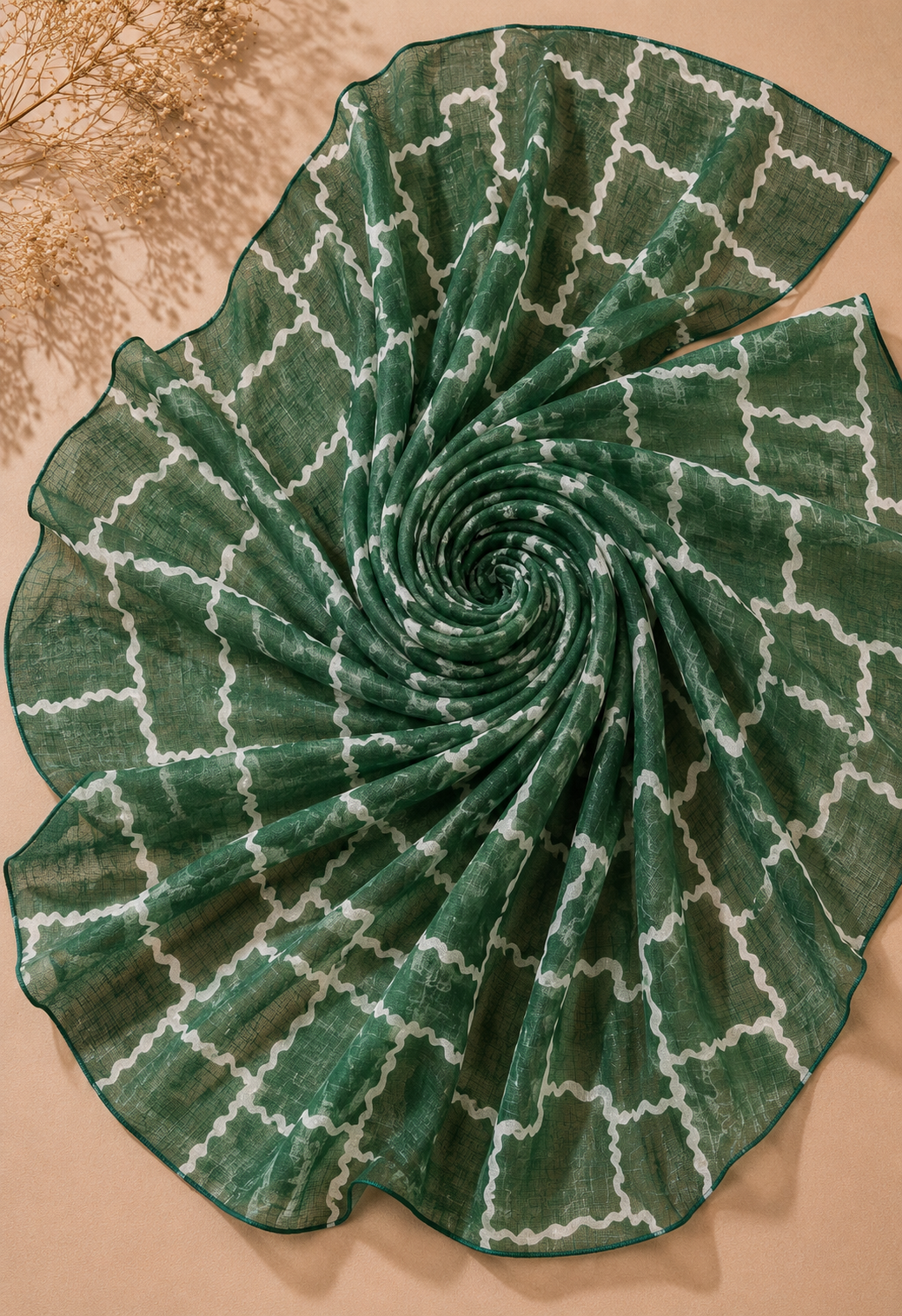 Printed Lawn Hijab - Green