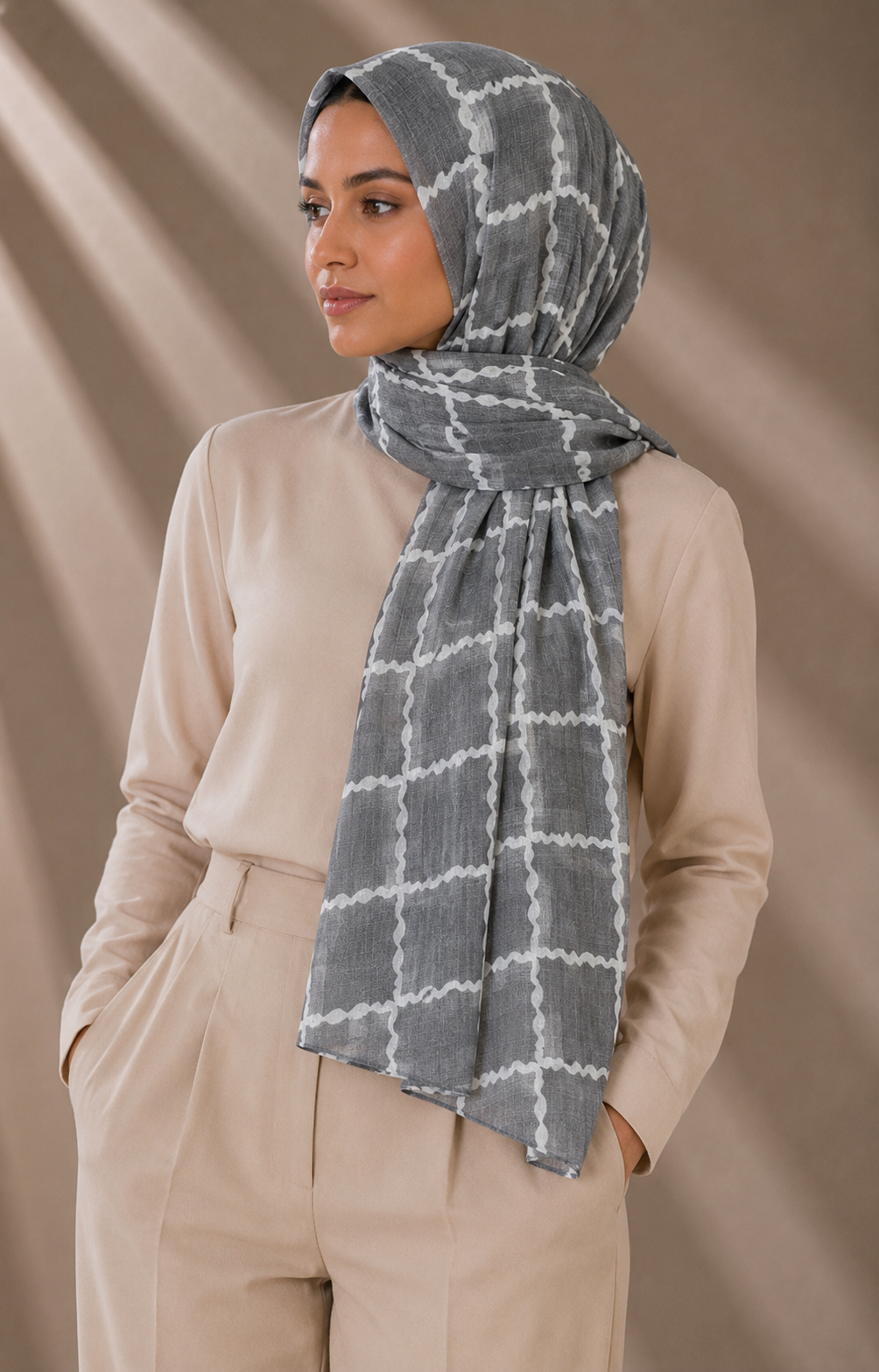 Printed Lawn Hijab - Graphite