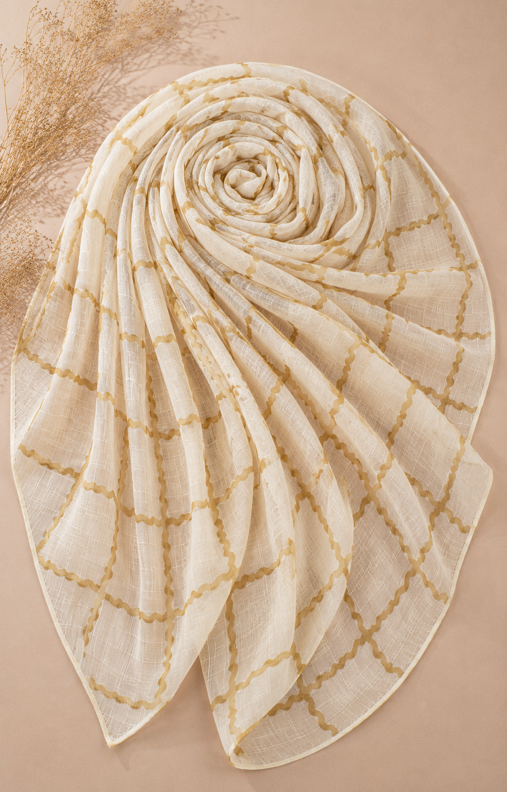 Printed Lawn Hijab - Ivory