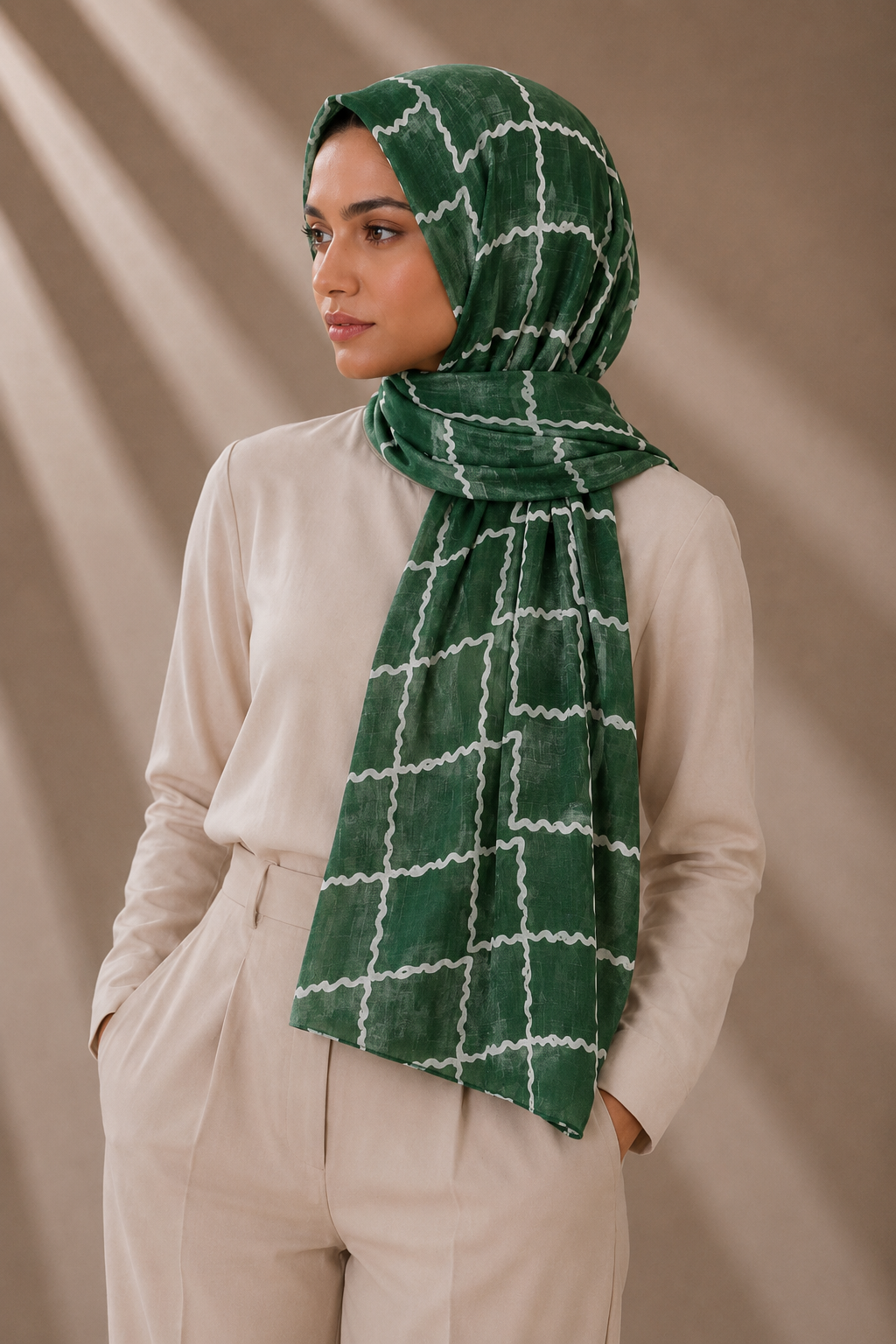 Printed Lawn Hijab - Green
