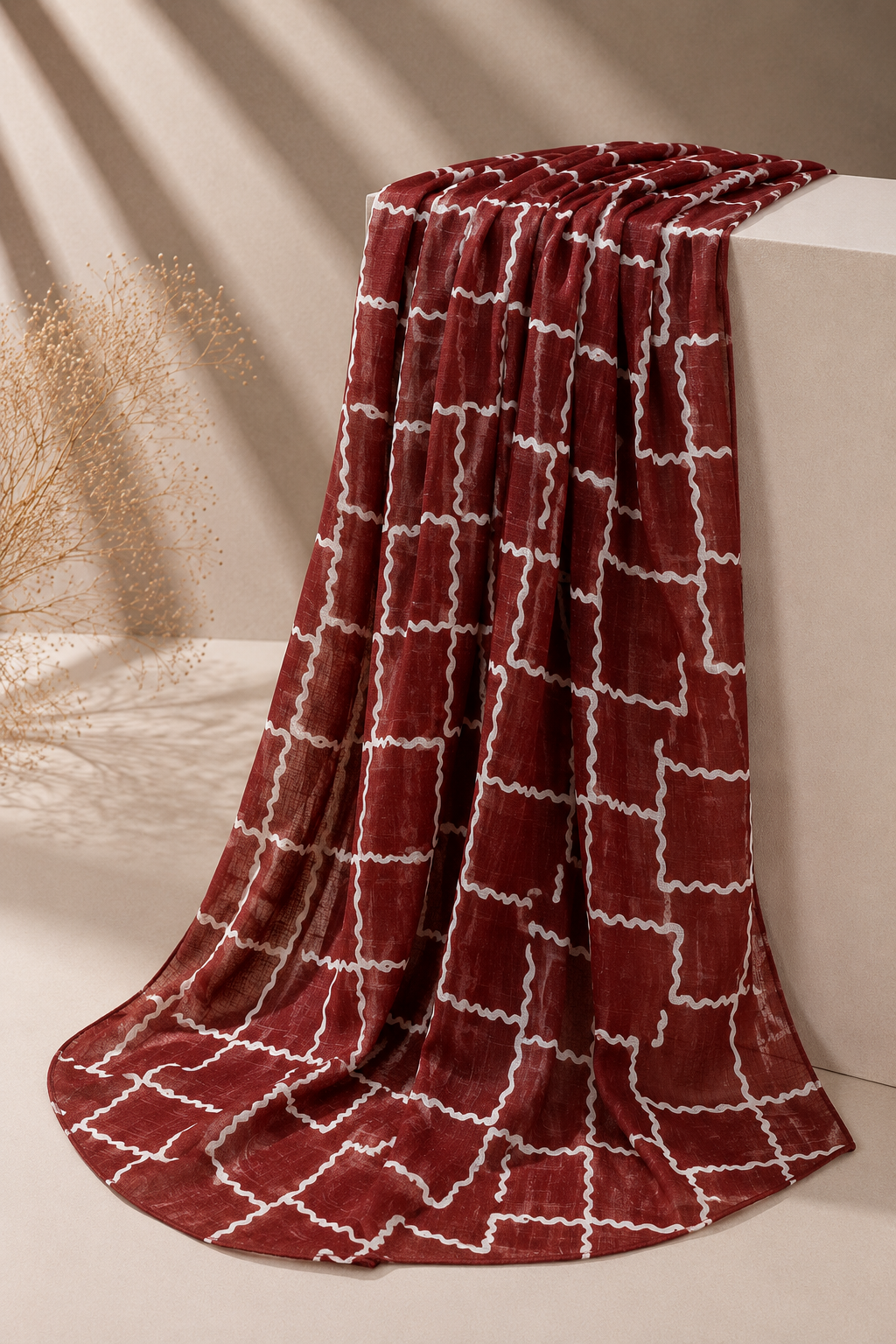 Printed Lawn Hijab - Soft Red