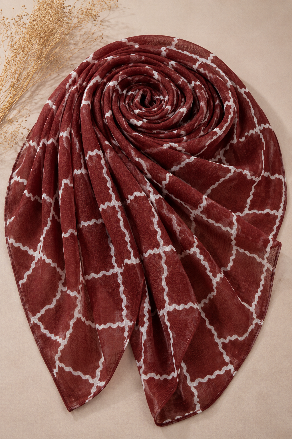 Printed Lawn Hijab - Soft Red
