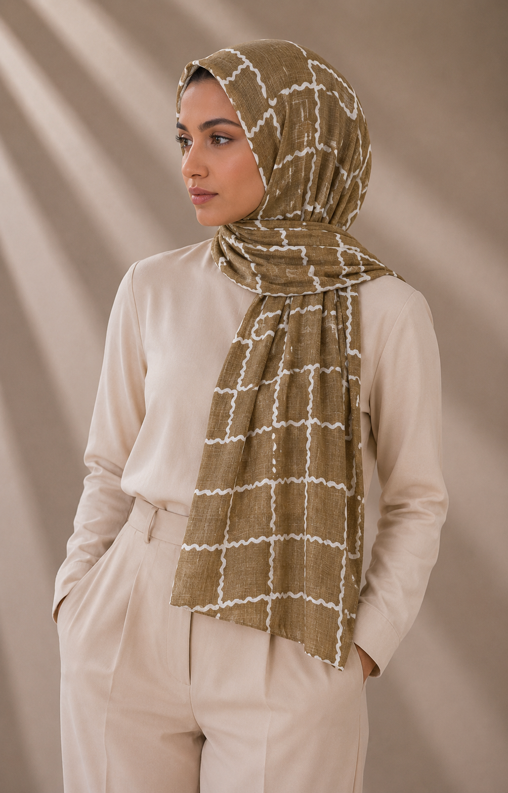 Printed Lawn Hijab - Honey
