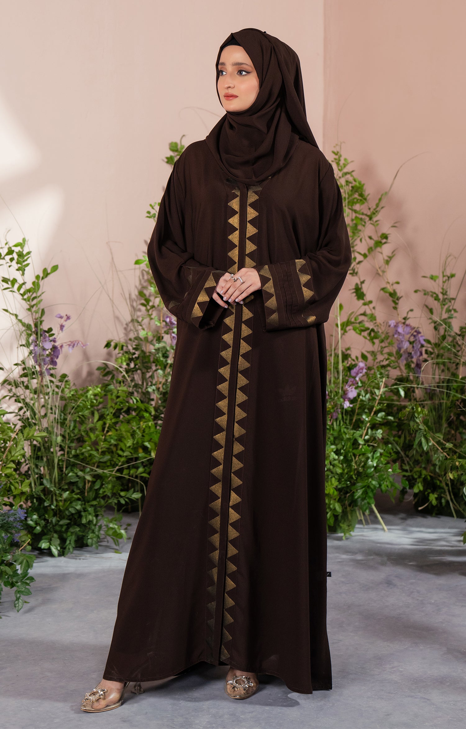 BROWN ROUGE FRONT OPEN ABAYA