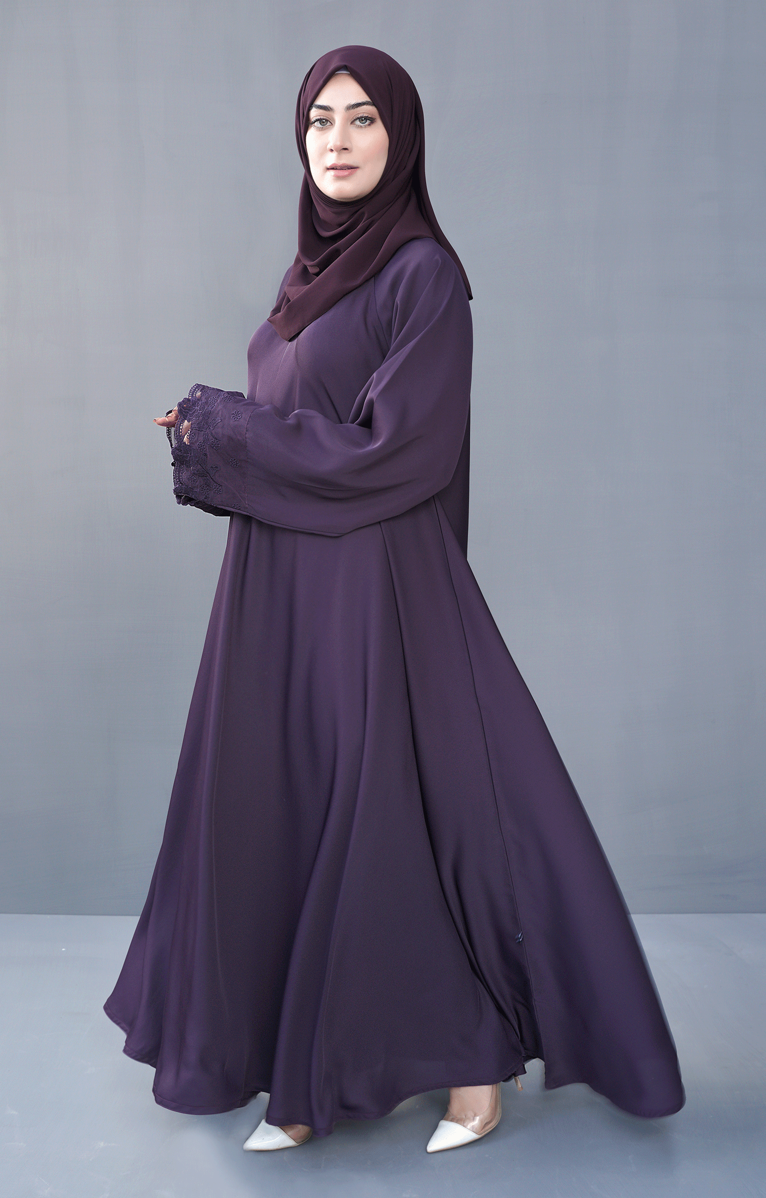Thistle Purple Front  Closed Abaya