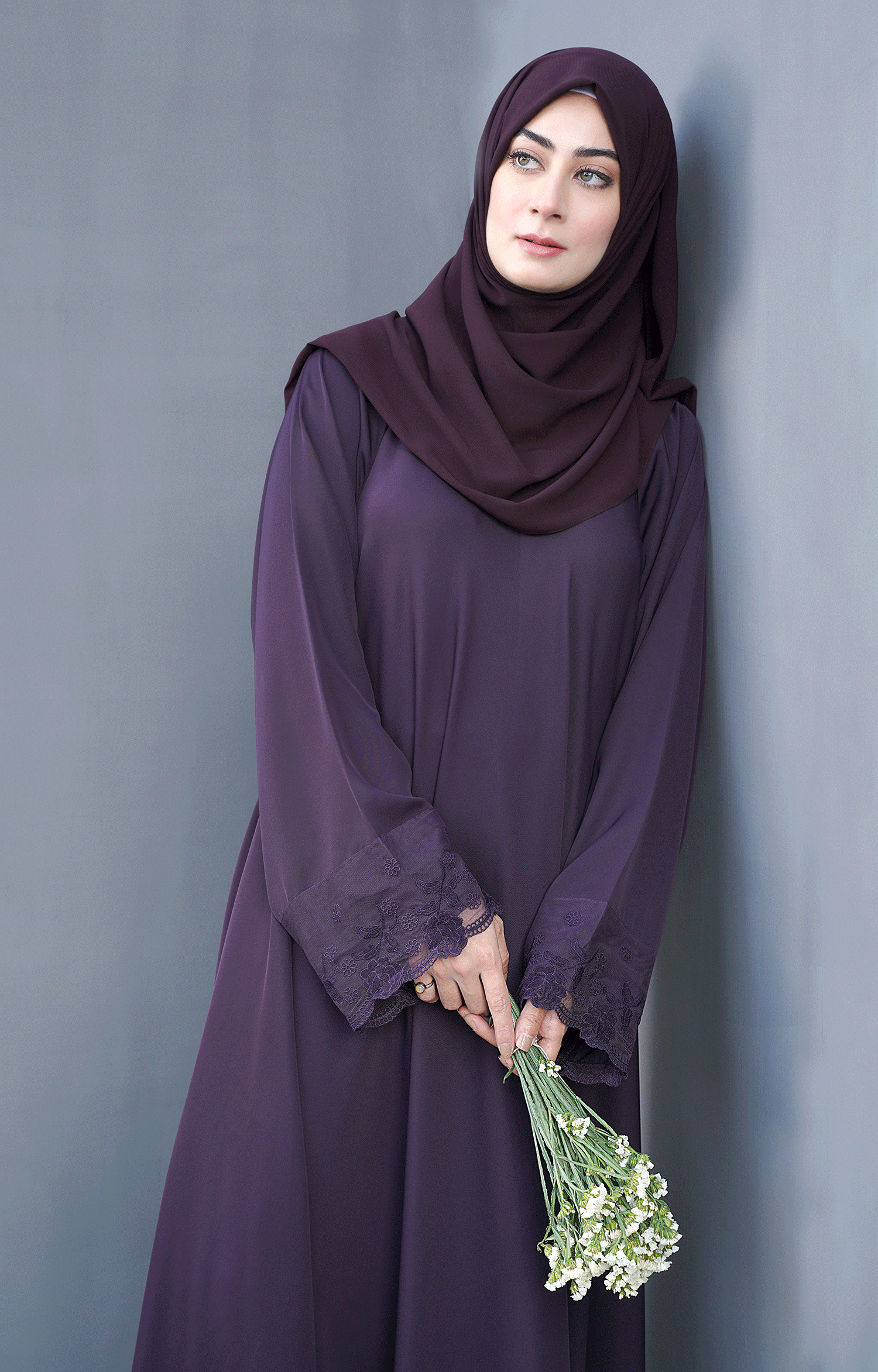 Thistle Purple Front  Closed Abaya