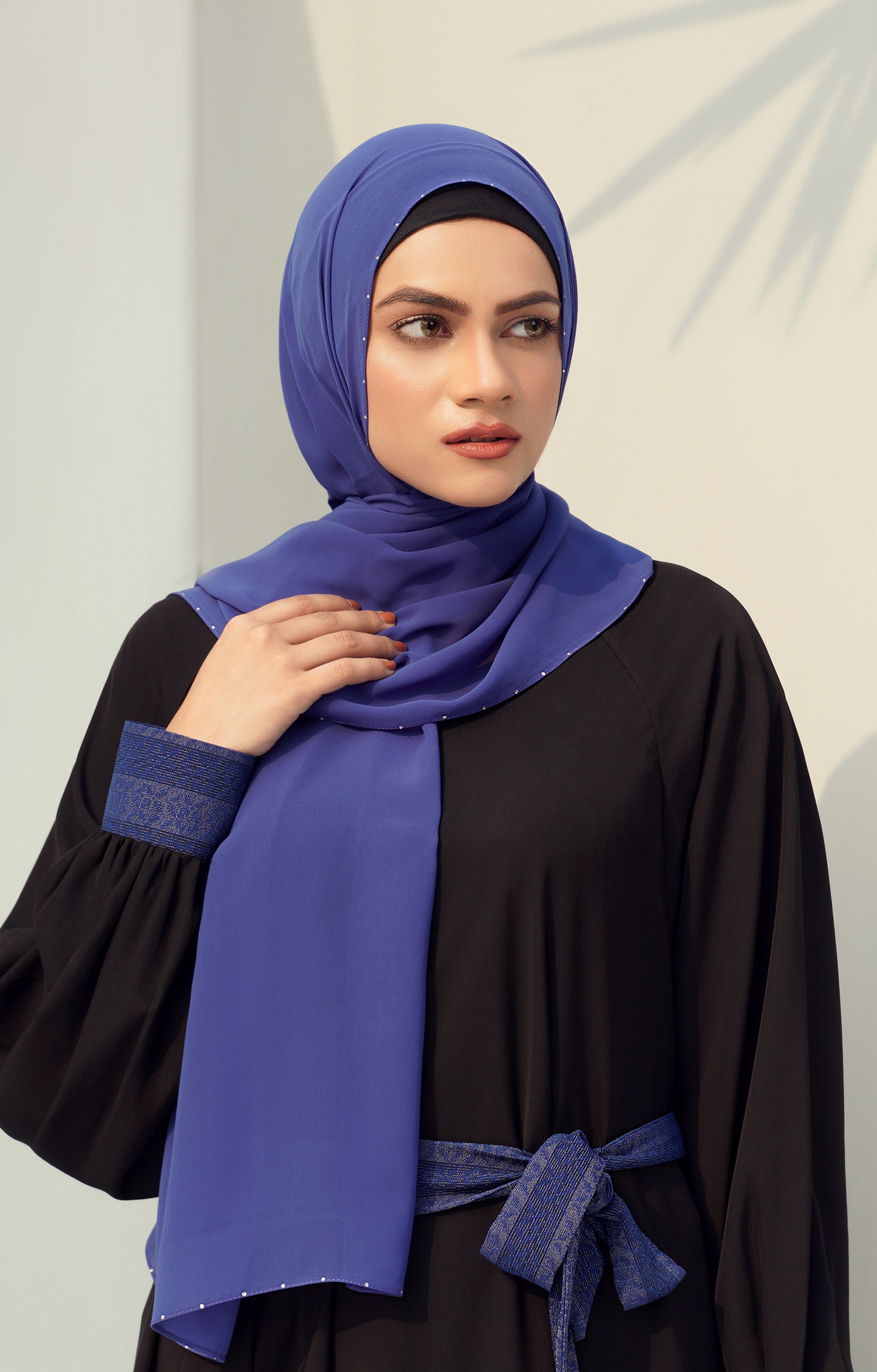 Classic Blue Cuff  Belted Abaya