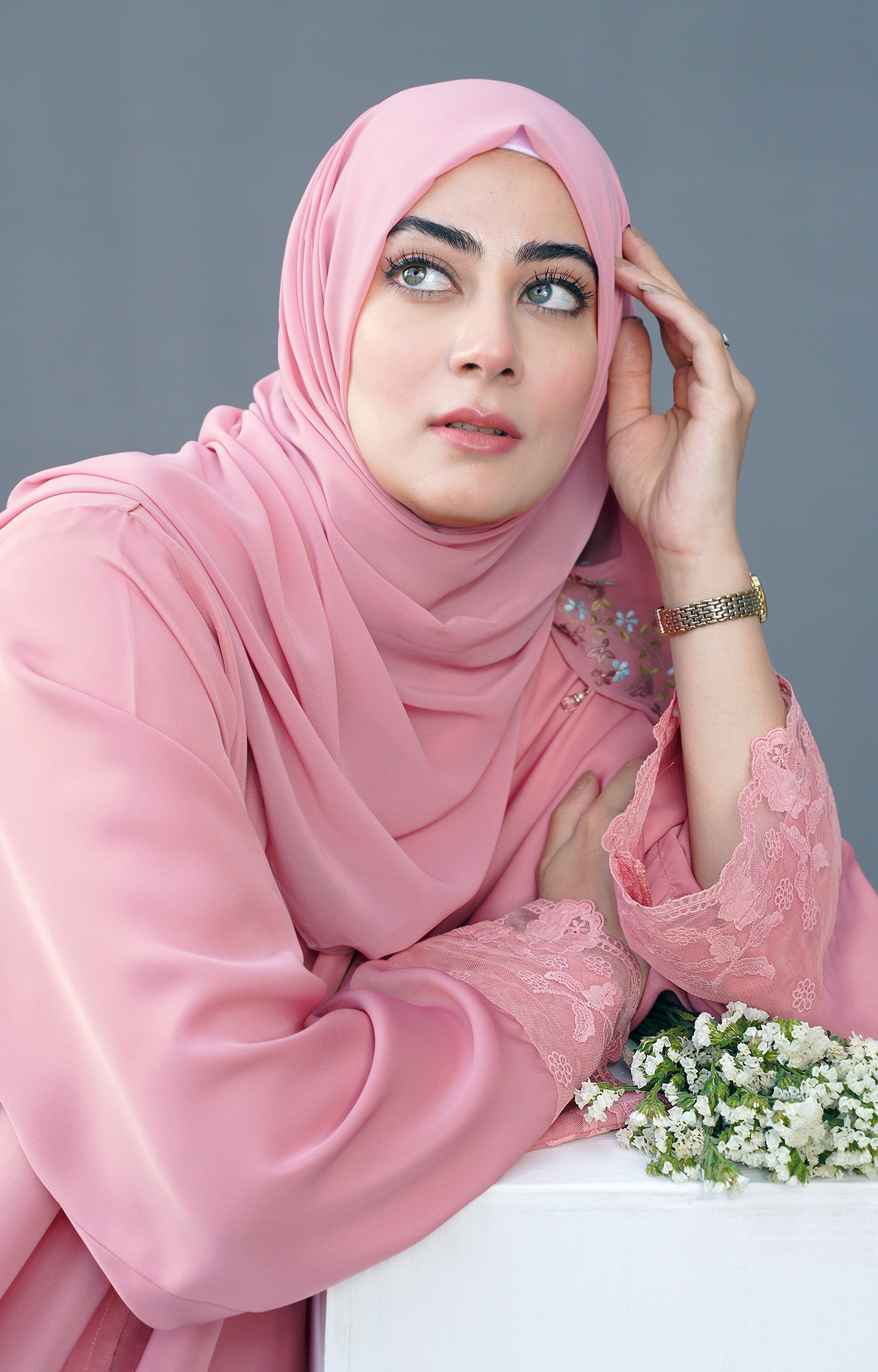 Camellia Pink Front Open Abaya